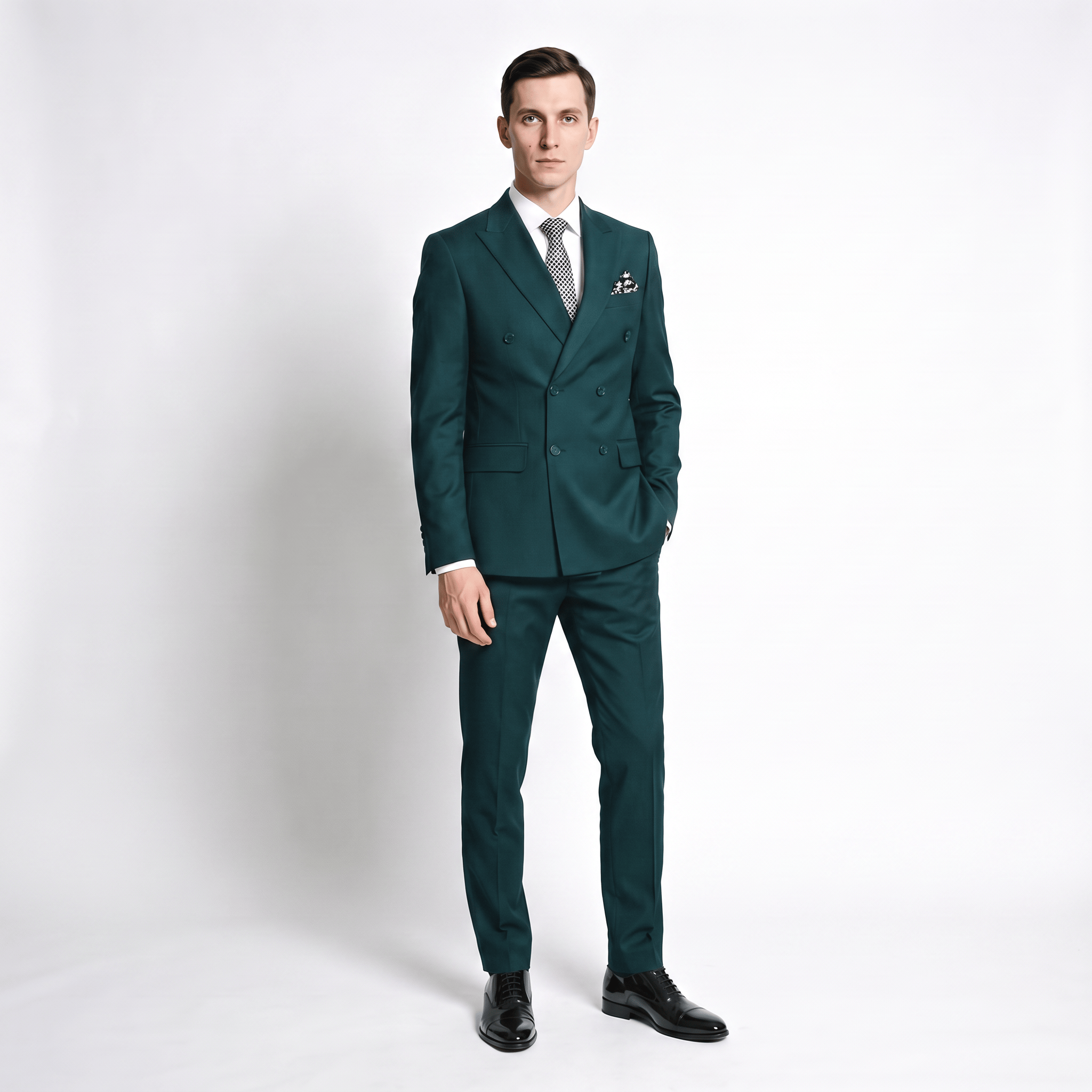 Ceehuteey Ceehuteey 2 Pieces Men's Suit Slim Fit Flat Double Breasted Peak Lapel Suits (Blazer+Pants)