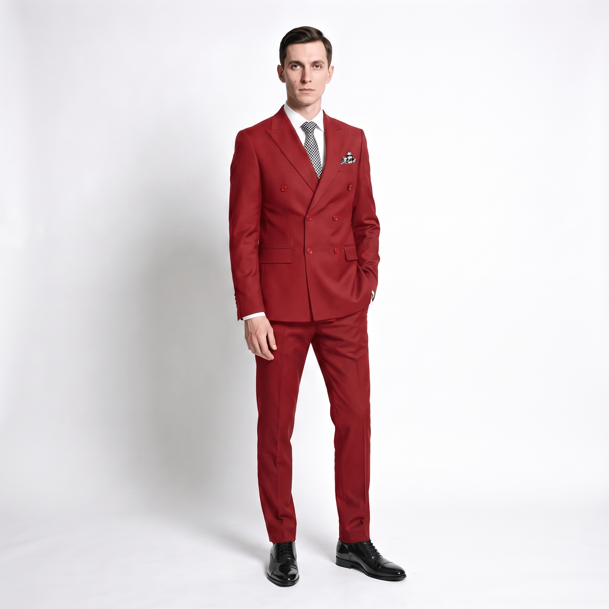 Ceehuteey Ceehuteey 2 Pieces Men's Suit Slim Fit Flat Double Breasted Peak Lapel Suits (Blazer+Pants)