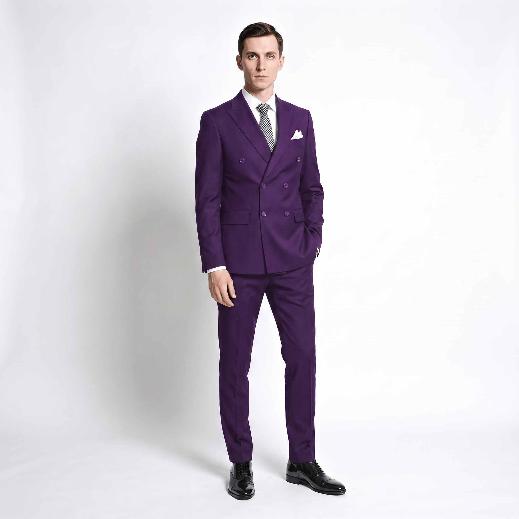 Ceehuteey Ceehuteey 2 Pieces Men's Suit Slim Fit Flat Double Breasted Peak Lapel Suits (Blazer+Pants)