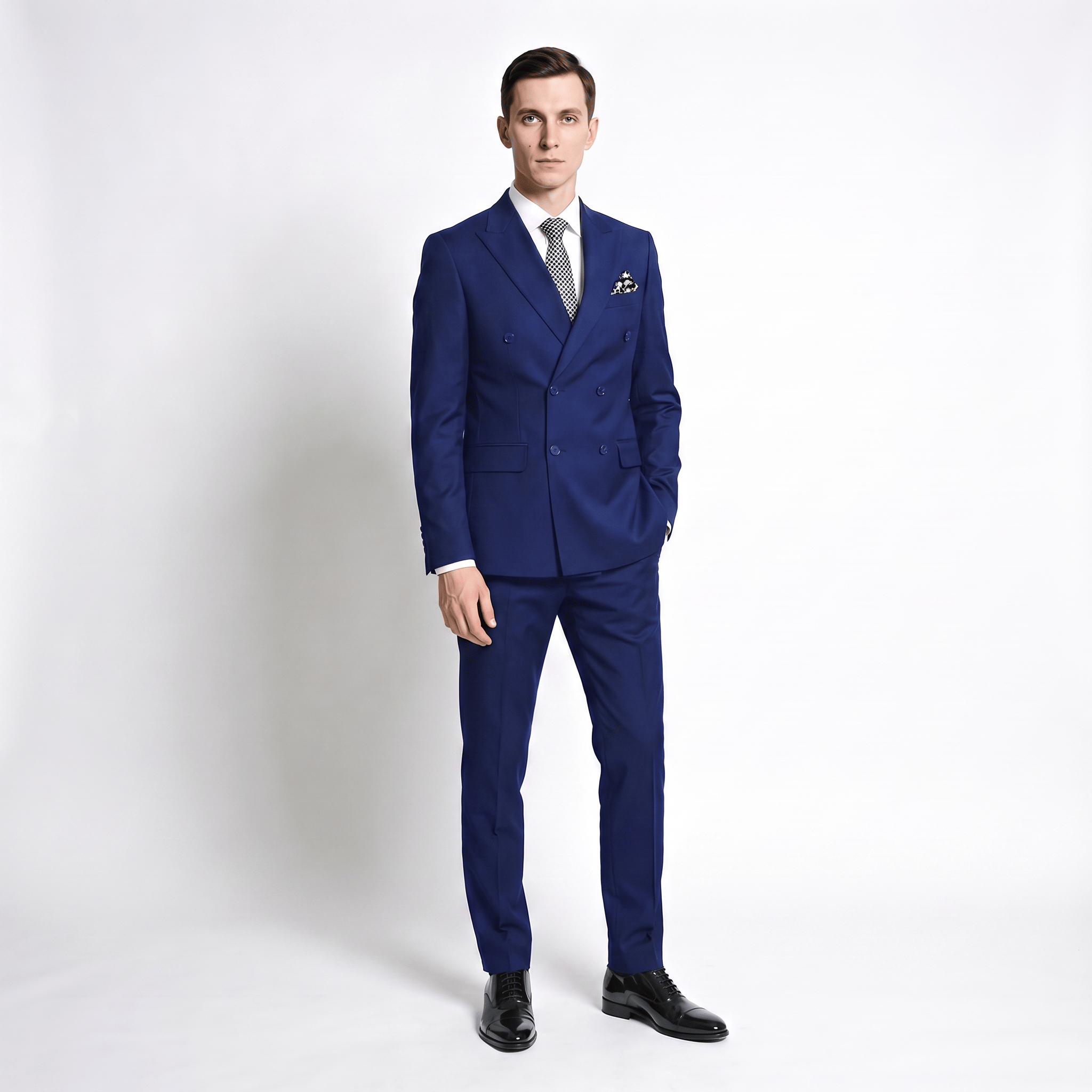 Ceehuteey Ceehuteey 2 Pieces Men's Suit Slim Fit Flat Double Breasted Peak Lapel Suits (Blazer+Pants)