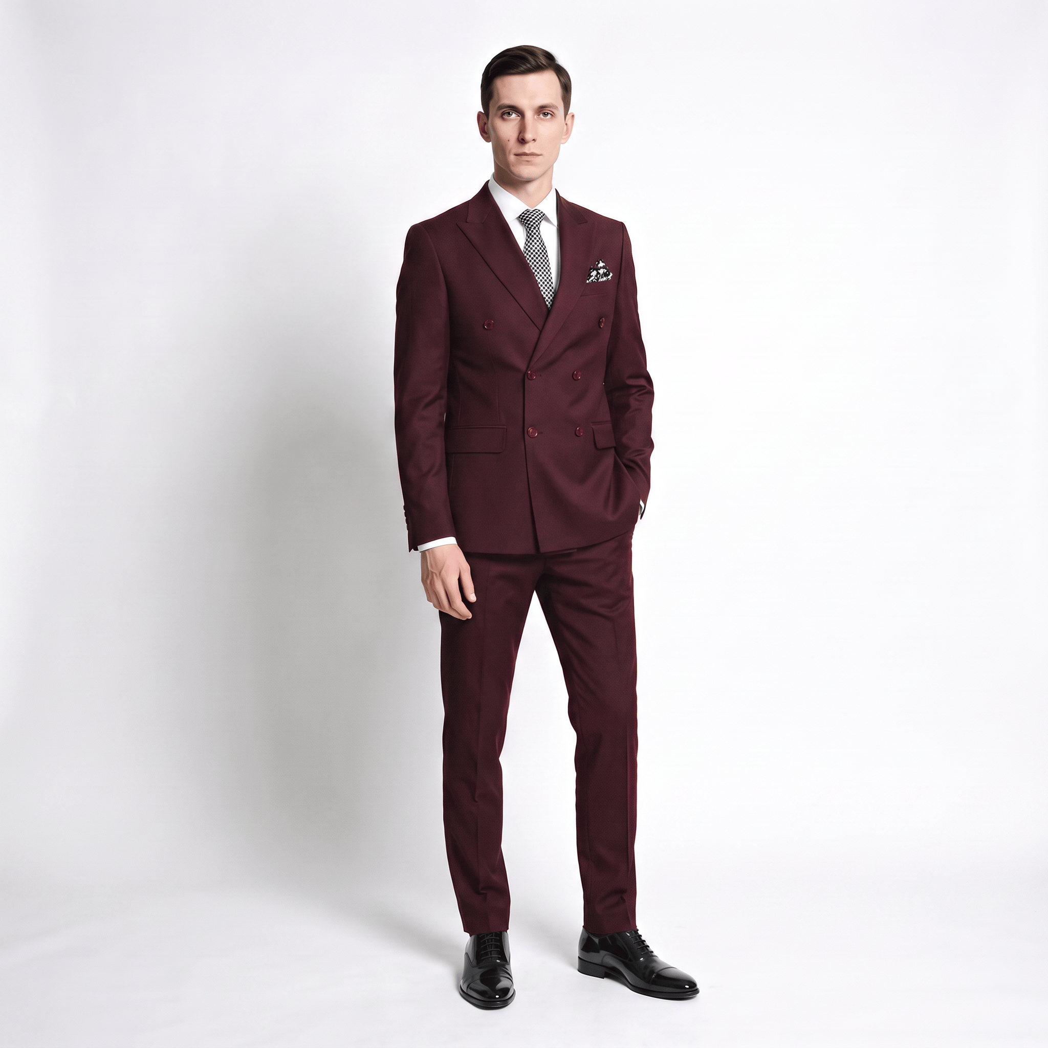 Ceehuteey Ceehuteey 2 Pieces Men's Suit Slim Fit Flat Double Breasted Peak Lapel Suits (Blazer+Pants)