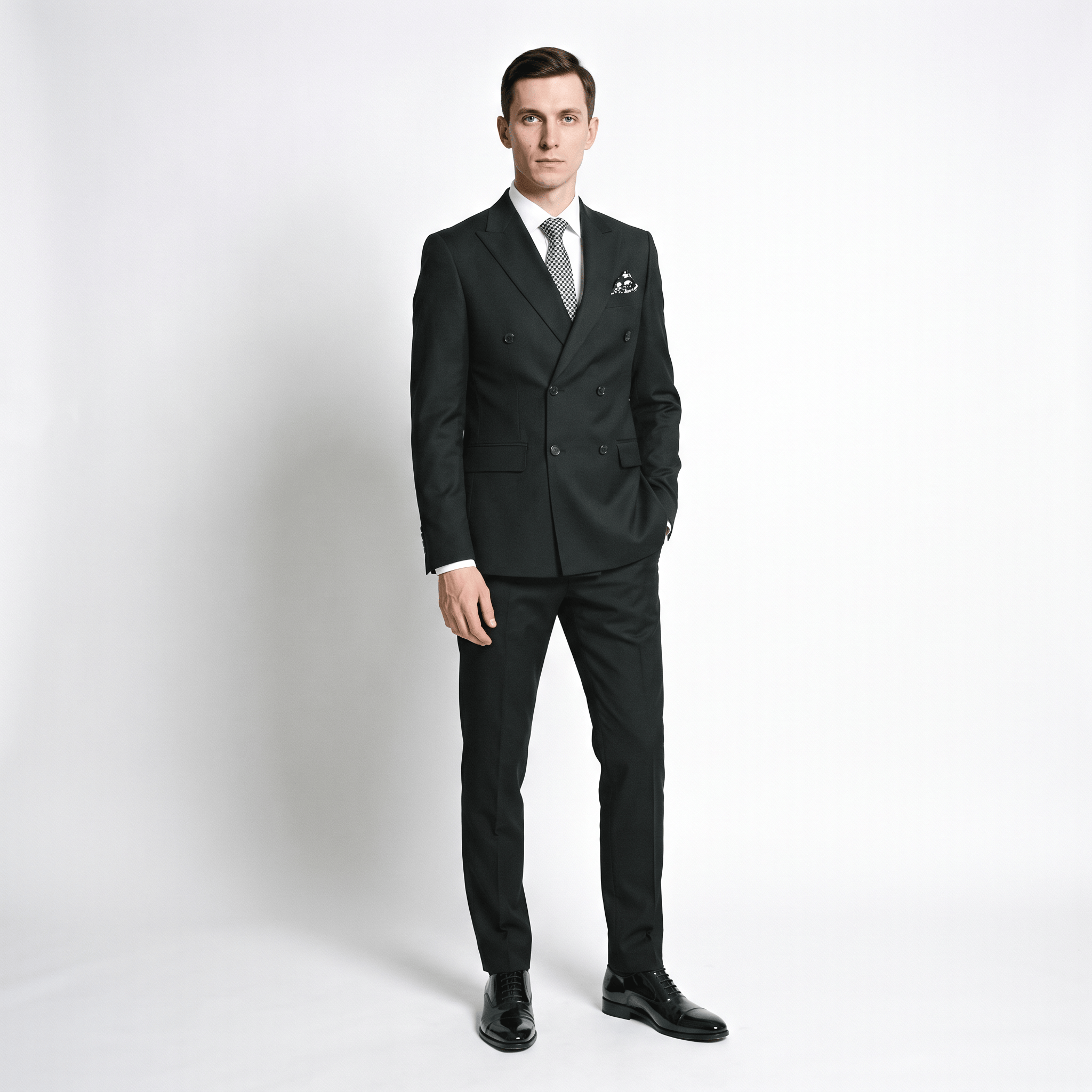 Ceehuteey Ceehuteey 2 Pieces Men's Suit Slim Fit Flat Double Breasted Peak Lapel Suits (Blazer+Pants)