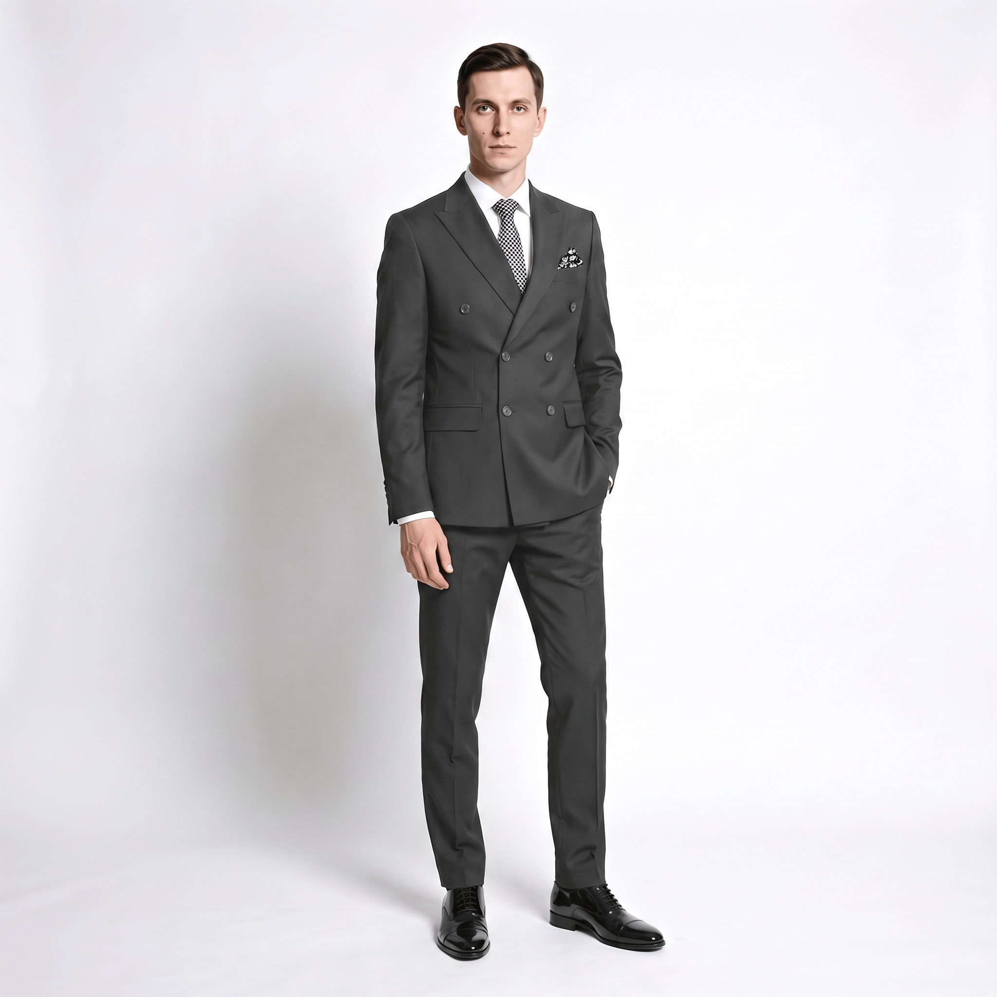 Ceehuteey Ceehuteey 2 Pieces Men's Suit Slim Fit Flat Double Breasted Peak Lapel Suits (Blazer+Pants)