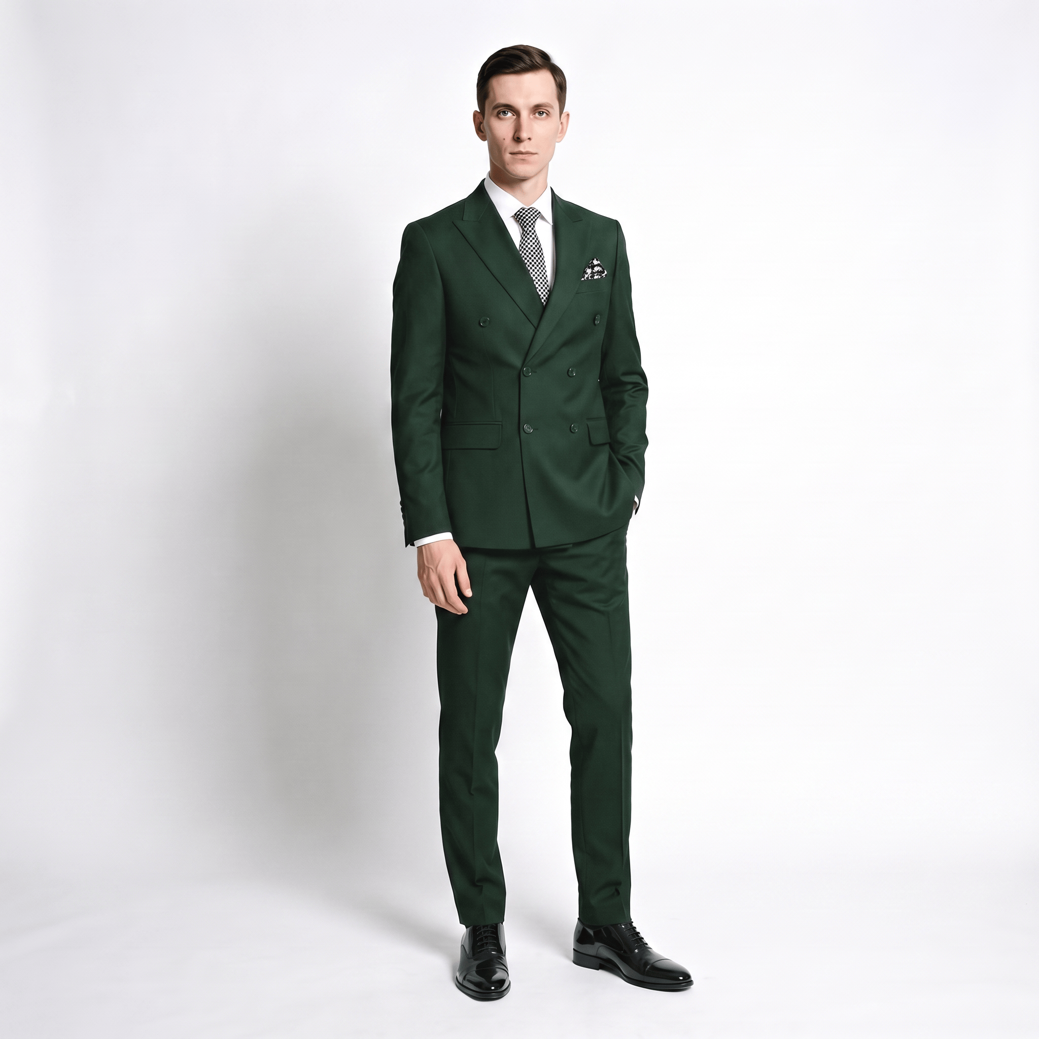 Ceehuteey Ceehuteey 2 Pieces Men's Suit Slim Fit Flat Double Breasted Peak Lapel Suits (Blazer+Pants)