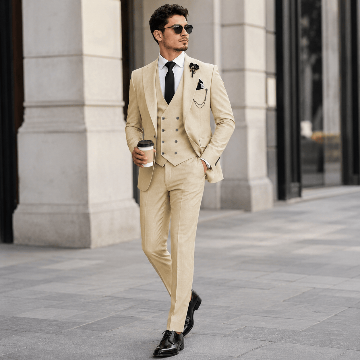 Ceehuteey Ceehuteey 3 Piece Mens Suit Double Breasted Prom Peak Lapel Suit (Blazer + Vest + Pants)