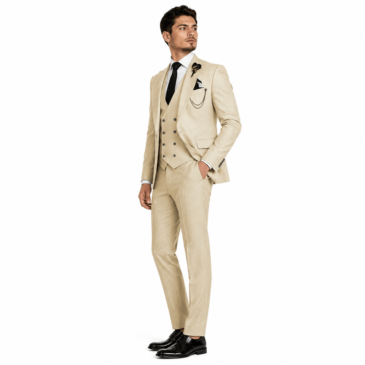 Ceehuteey Ceehuteey 3 Piece Mens Suit Double Breasted Prom Peak Lapel Suit (Blazer + Vest + Pants)