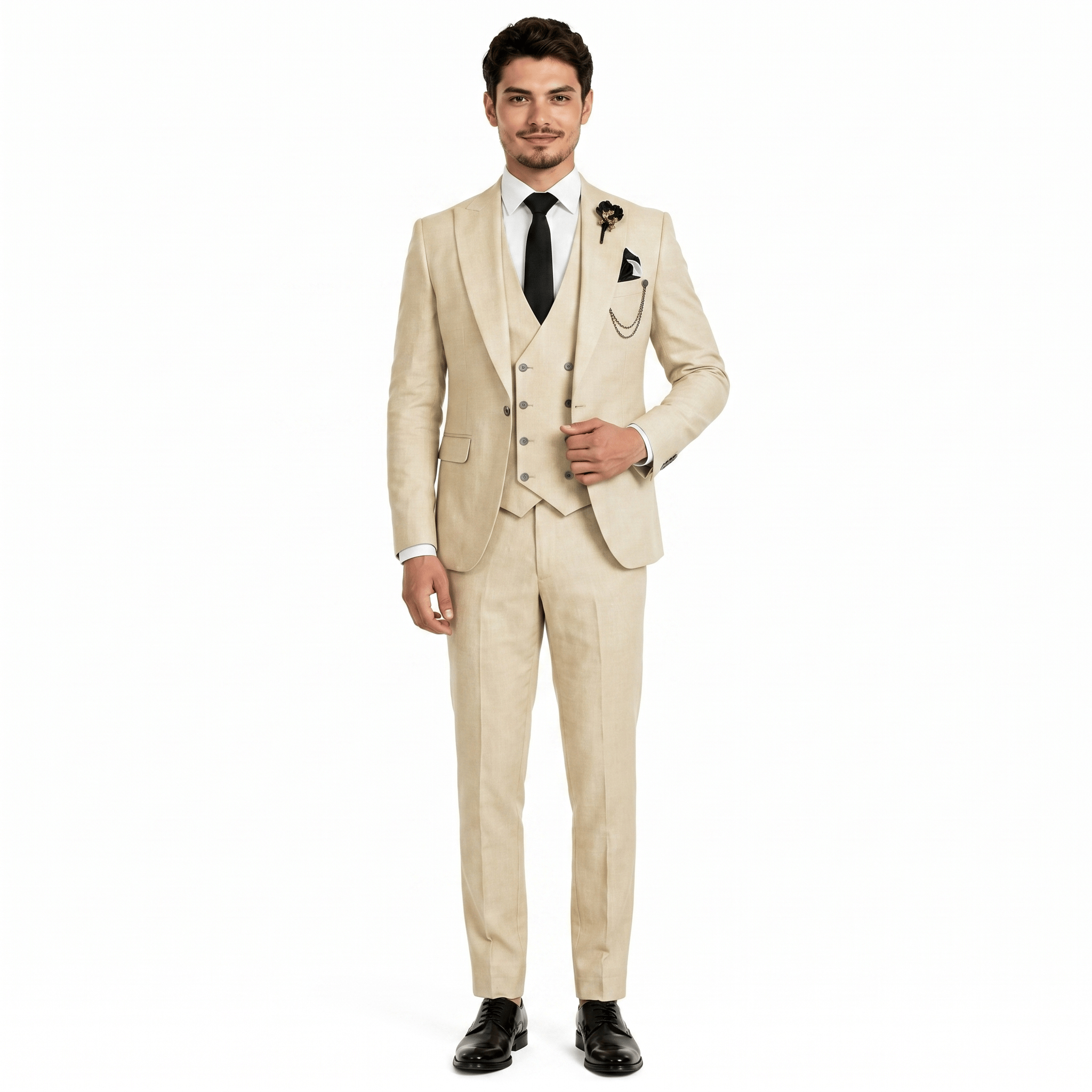 Ceehuteey Ceehuteey 3 Piece Mens Suit Double Breasted Prom Peak Lapel Suit (Blazer + Vest + Pants)