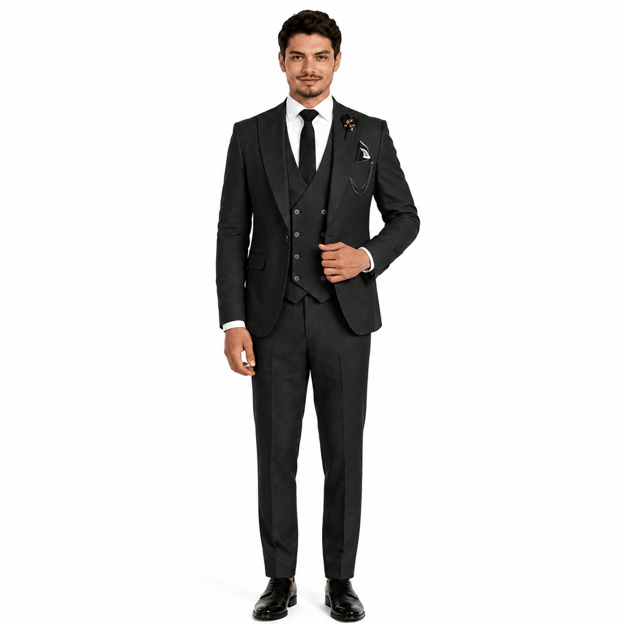 Ceehuteey Ceehuteey 3 Piece Mens Suit Double Breasted Prom Peak Lapel Suit (Blazer + Vest + Pants)