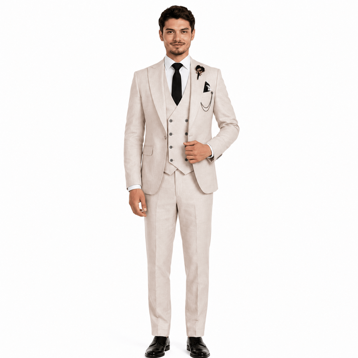 Ceehuteey Ceehuteey 3 Piece Mens Suit Double Breasted Prom Peak Lapel Suit (Blazer + Vest + Pants)