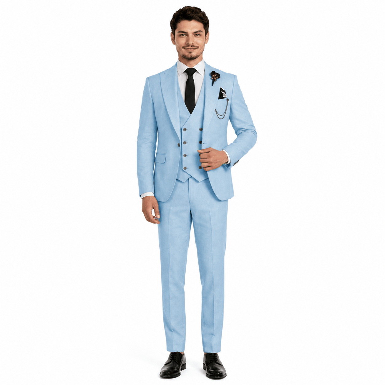 Ceehuteey Ceehuteey 3 Piece Mens Suit Double Breasted Prom Peak Lapel Suit (Blazer + Vest + Pants)