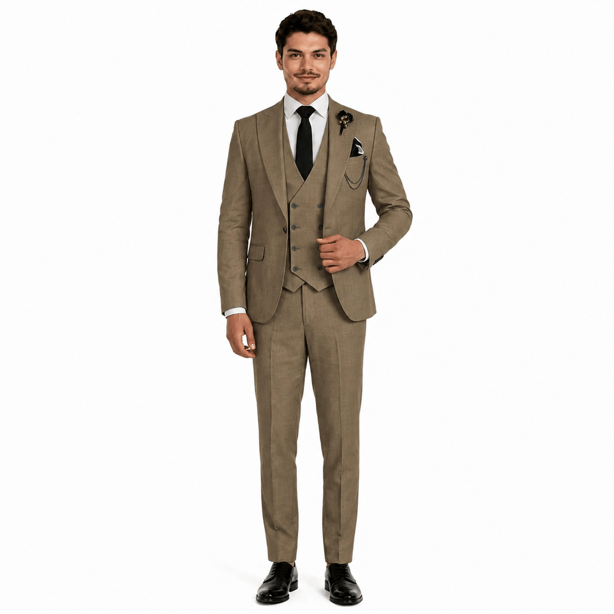 Ceehuteey Ceehuteey 3 Piece Mens Suit Double Breasted Prom Peak Lapel Suit (Blazer + Vest + Pants)