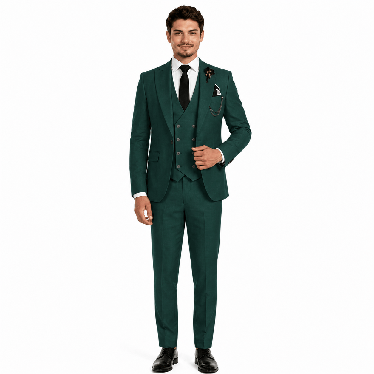 Ceehuteey Ceehuteey 3 Piece Mens Suit Double Breasted Prom Peak Lapel Suit (Blazer + Vest + Pants)