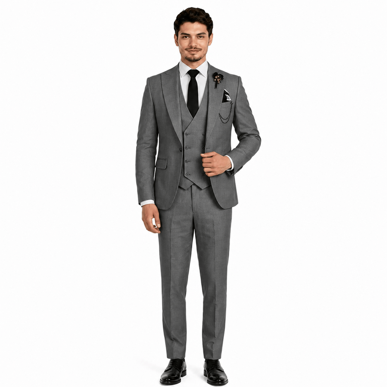 Ceehuteey Ceehuteey 3 Piece Mens Suit Double Breasted Prom Peak Lapel Suit (Blazer + Vest + Pants)