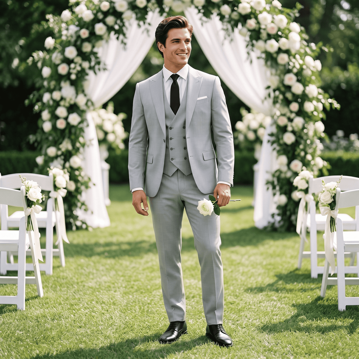 Ceehuteey Ceehuteey 3 Pieces Men's Suit Flat Peak Lapel Suits (Blazer+Vest+Pants)