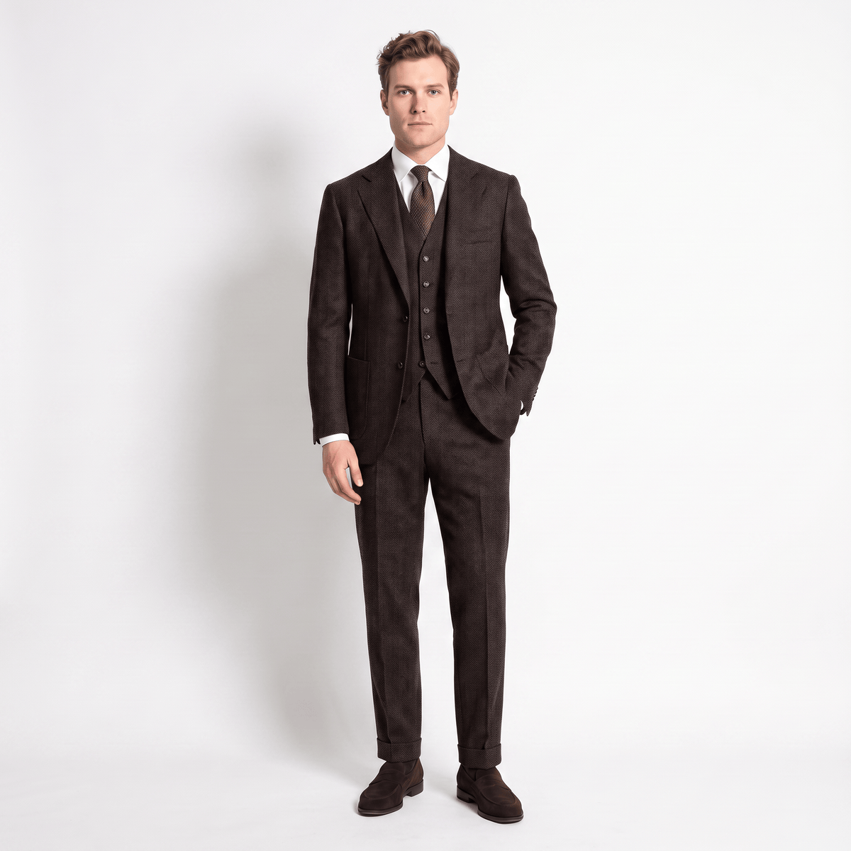 Ceehuteey Ceehuteey 3 Pieces Men's Suit Herringbone Notch Lapel Suits (Blazer+Vest+Pants)
