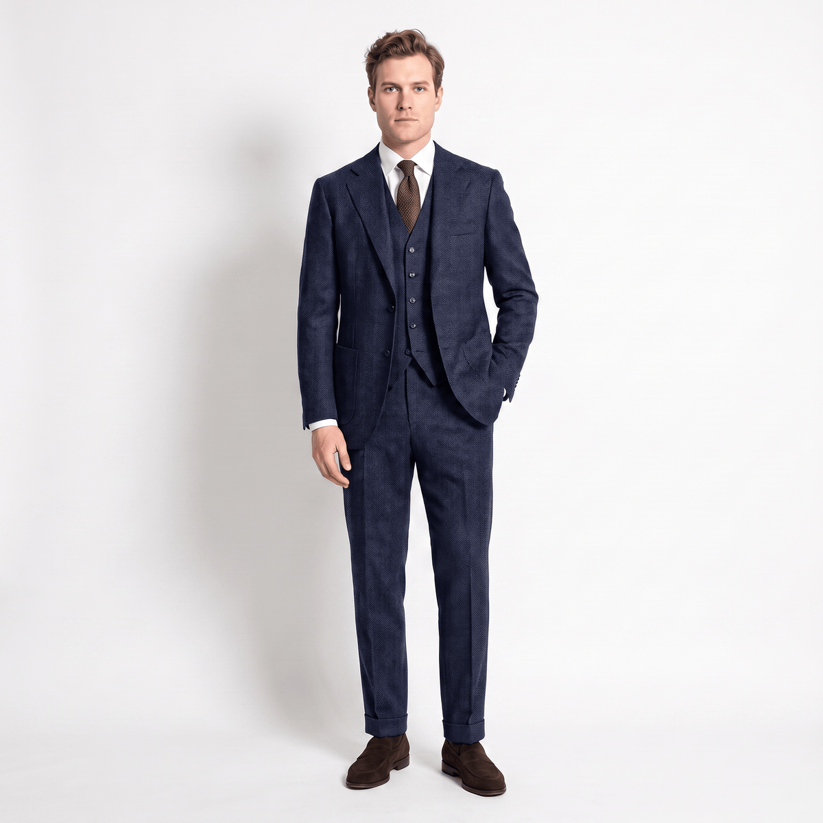 Ceehuteey Ceehuteey 3 Pieces Men's Suit Herringbone Notch Lapel Suits (Blazer+Vest+Pants)