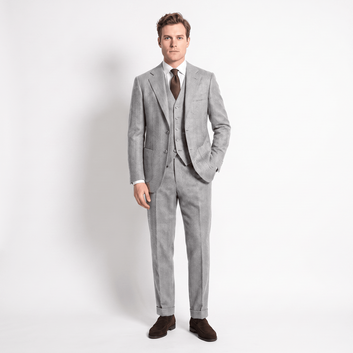 Ceehuteey Ceehuteey 3 Pieces Men's Suit Herringbone Notch Lapel Suits (Blazer+Vest+Pants)
