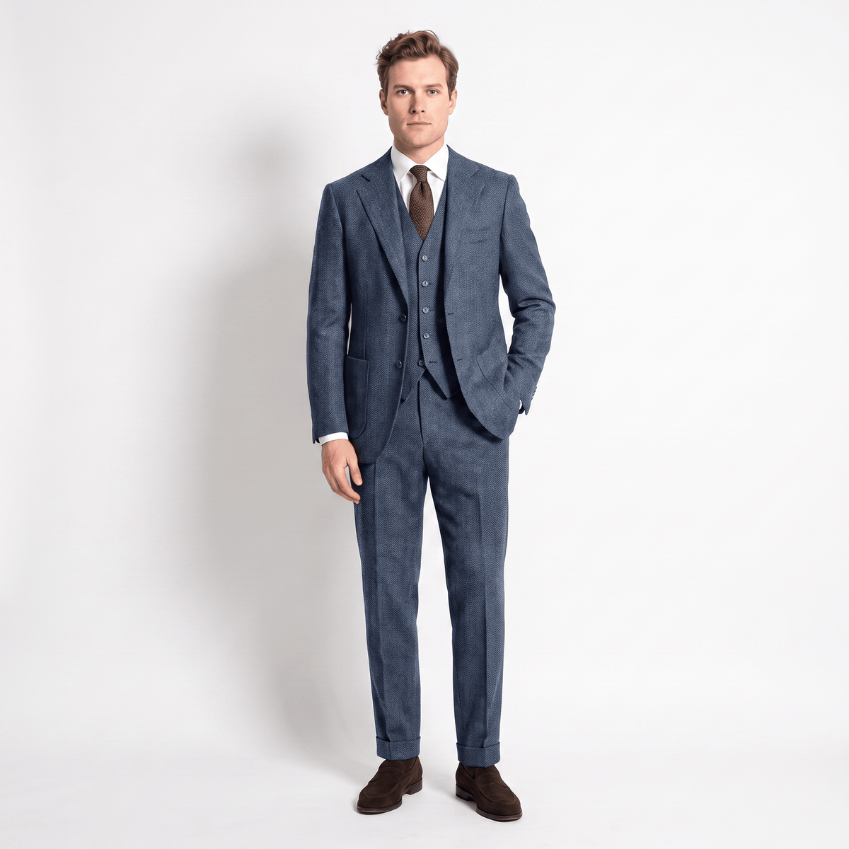 Ceehuteey Ceehuteey 3 Pieces Men's Suit Herringbone Notch Lapel Suits (Blazer+Vest+Pants)