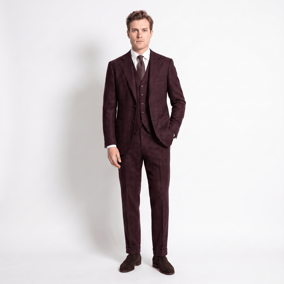 Ceehuteey Ceehuteey 3 Pieces Mens Suit Herringbone Notch Lapel Suits (Blazer+Vest+Pants)