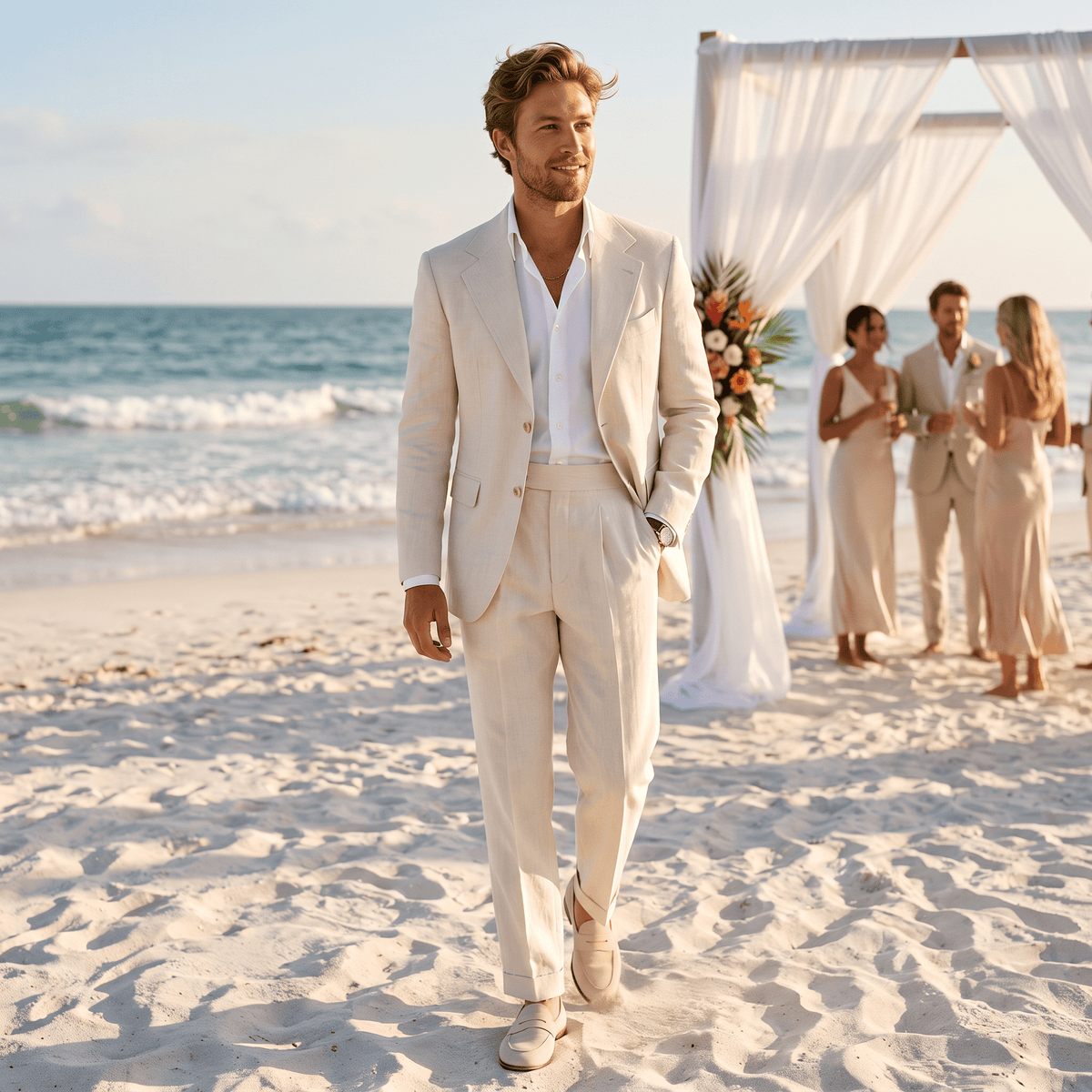 Ceehuteey Ceehuteey Classic 2 Pieces Linen Notch Lapel Leisure Men's suit (Blazer+Pants)