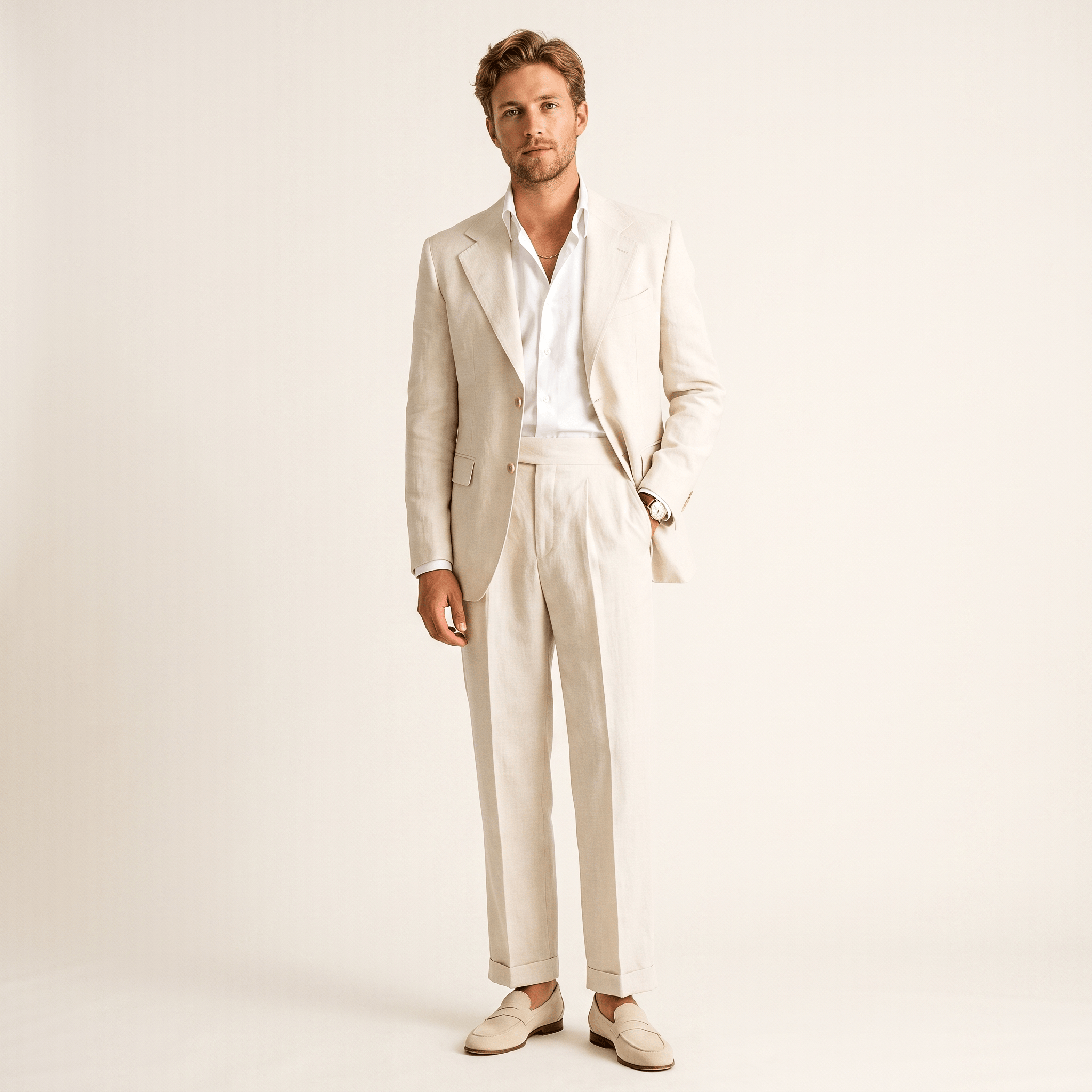 Ceehuteey Ceehuteey Classic 2 Pieces Linen Notch Lapel Leisure Men's suit (Blazer+Pants)