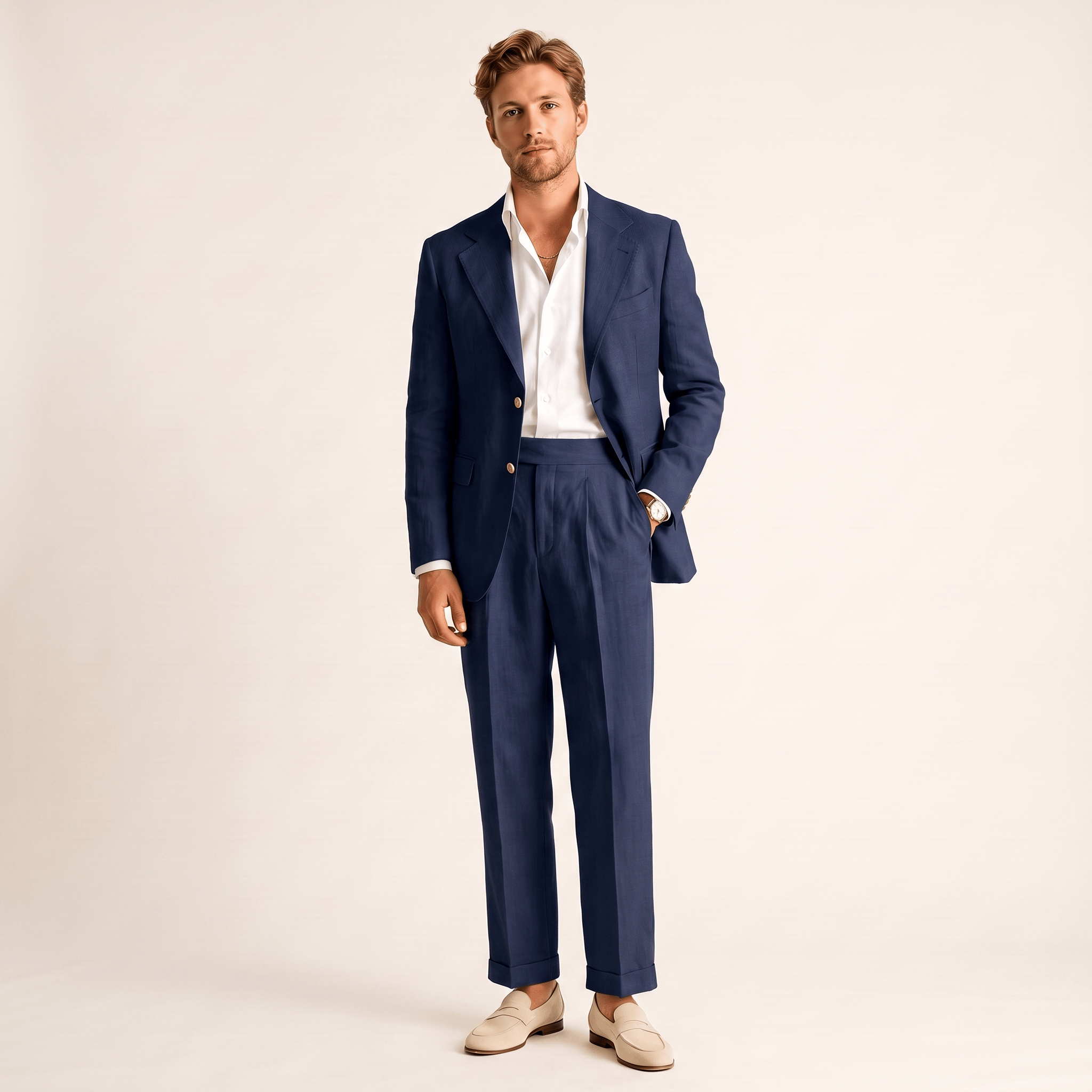 Ceehuteey Ceehuteey Classic 2 Pieces Linen Notch Lapel Leisure Men's suit (Blazer+Pants)