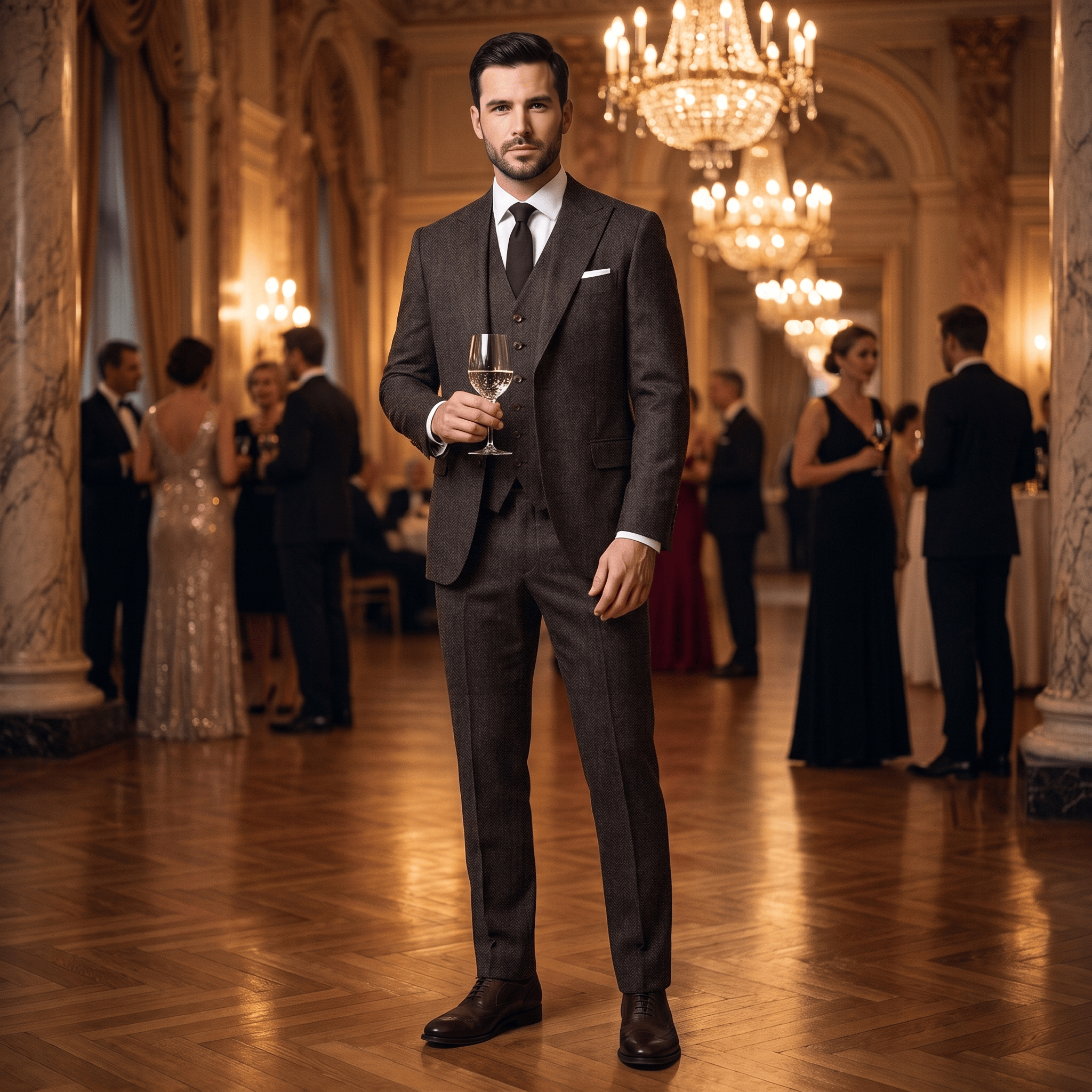 Ceehuteey Ceehuteey Classic 3 Pieces Men's Suit Herringbone Peak Lapel Suit(Blazer+vest+Pants)