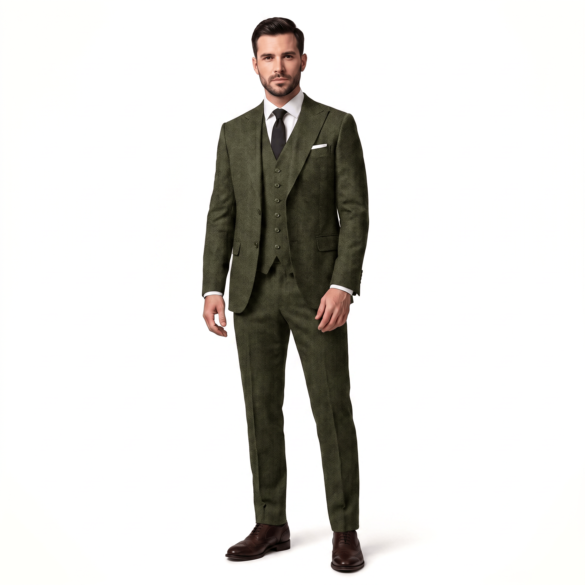 Ceehuteey Ceehuteey Classic 3 Pieces Men's Suit Herringbone Peak Lapel Suit(Blazer+vest+Pants)