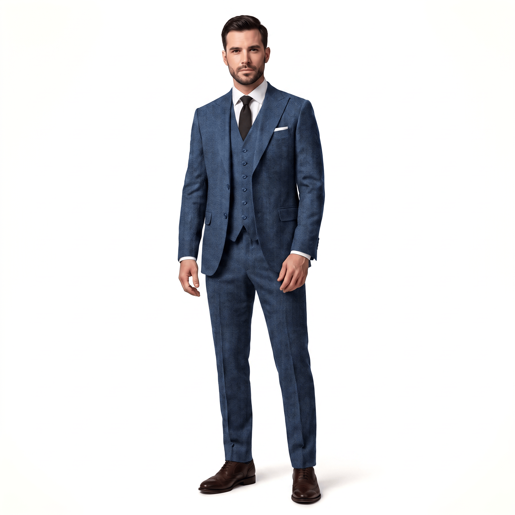 Ceehuteey Ceehuteey Classic 3 Pieces Men's Suit Herringbone Peak Lapel Suit(Blazer+vest+Pants)