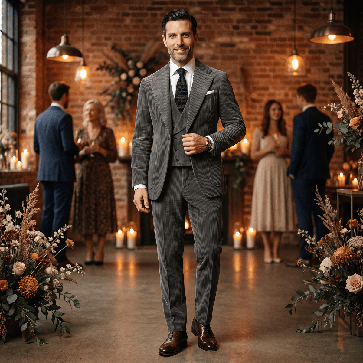 Ceehuteey Ceehuteey Corduroy Men's Suit Solid 3 Pieces Notch Lapel Suit (Blazer+Vest+Pants)