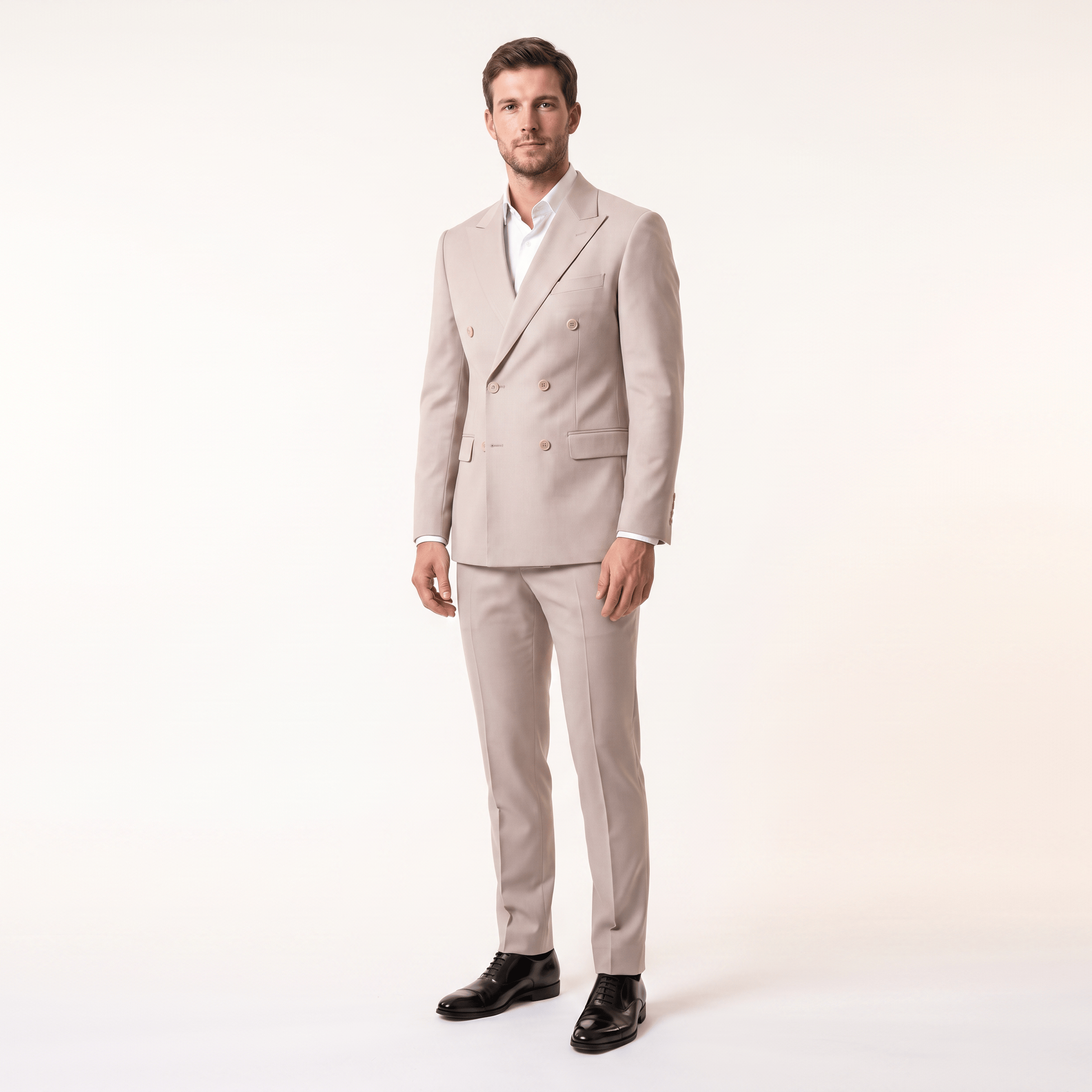 ceehuteey Ceehuteey Double Breasted 2 Pieces Men’s Suit Slim Fit Flat Peak Lapel Tuxedos (Blazer+Pants)