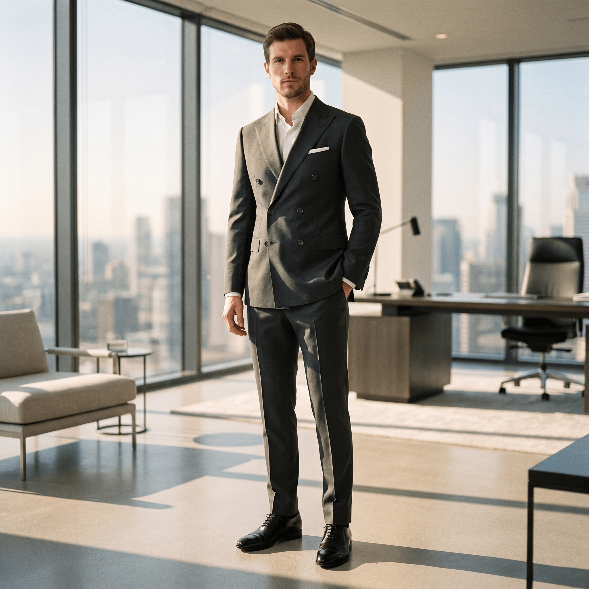 ceehuteey Ceehuteey Double Breasted 2 Pieces Men’s Suit Slim Fit Flat Peak Lapel Tuxedos (Blazer+Pants)