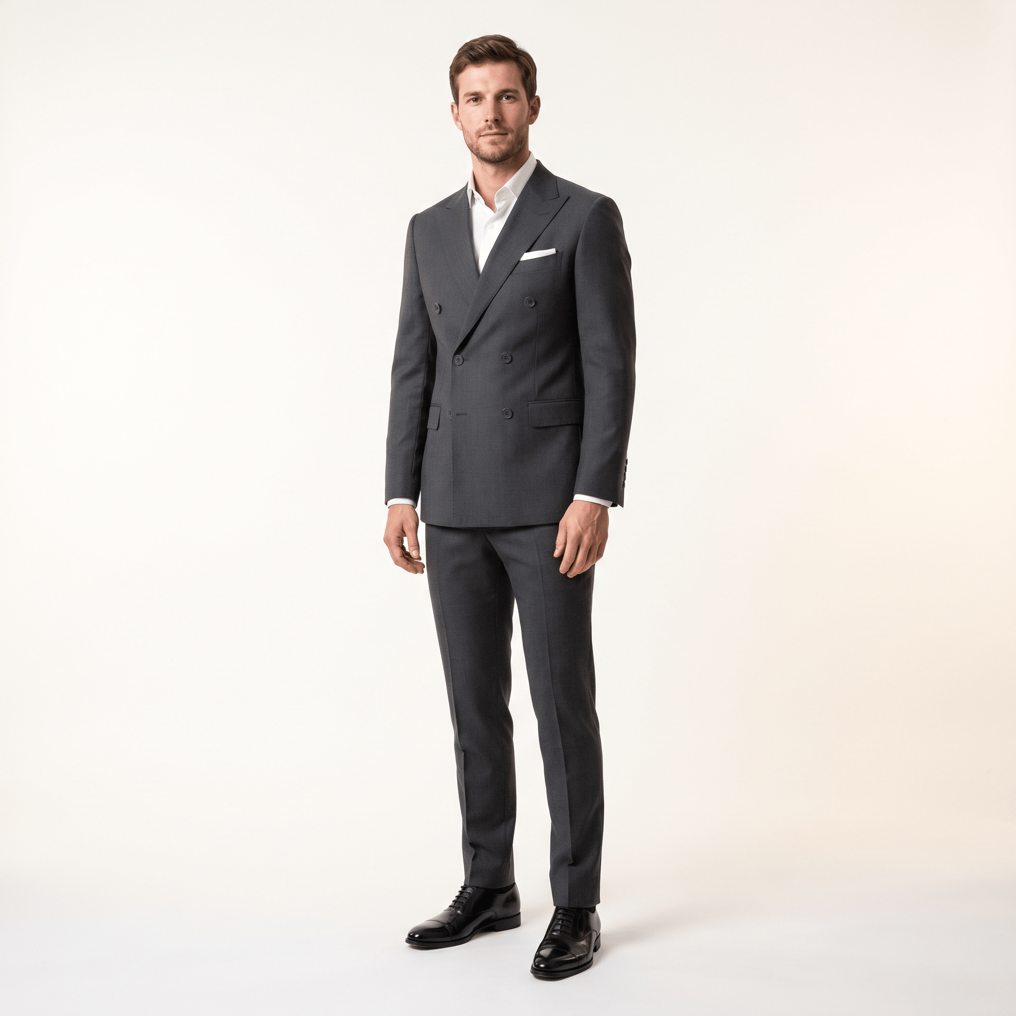 ceehuteey Ceehuteey Double Breasted 2 Pieces Men’s Suit Slim Fit Flat Peak Lapel Tuxedos (Blazer+Pants)
