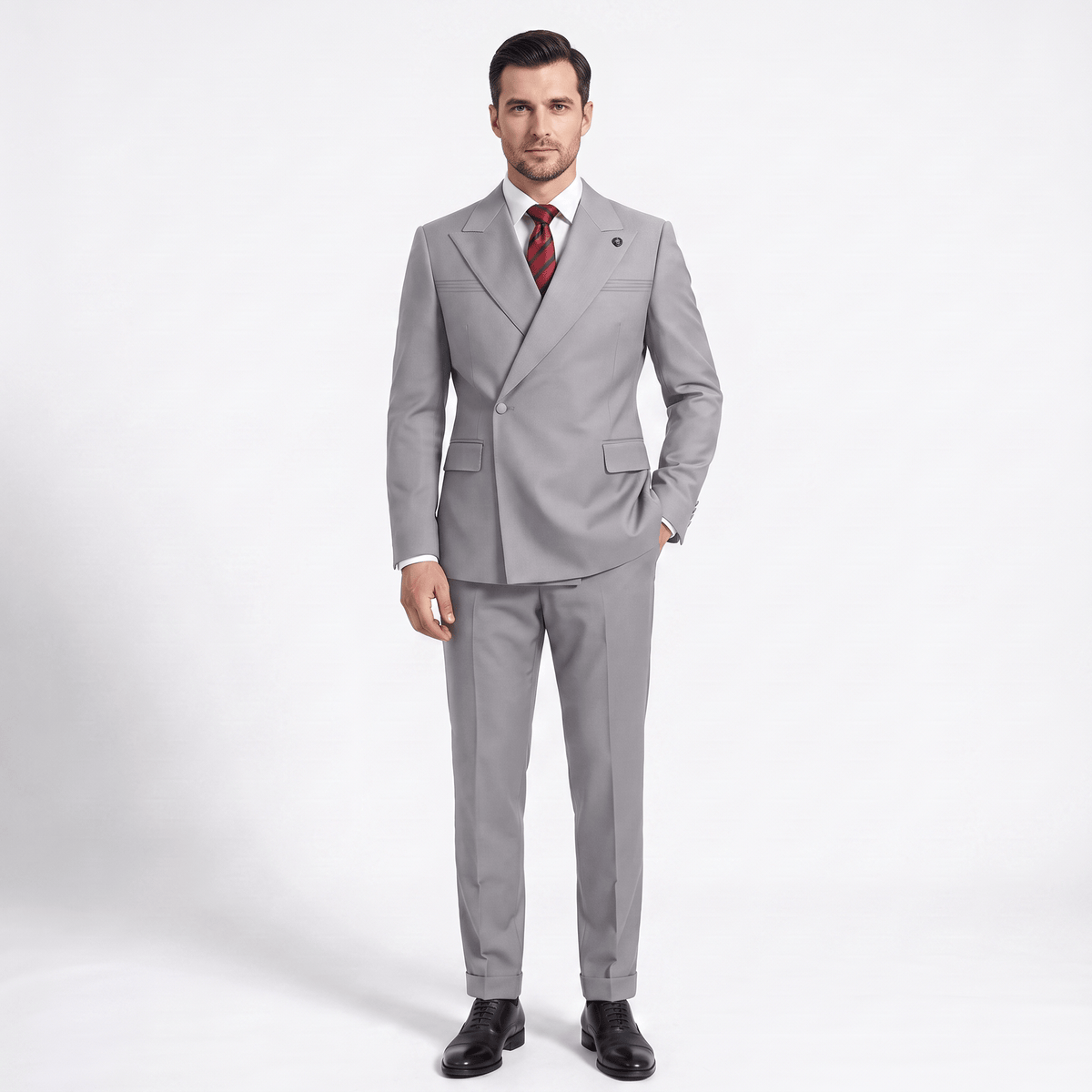 Ceehuteey Ceehuteey Fashion 2 Pieces Men‘s Suit Flat Peak Lapel Suit (Blazer+Pants)