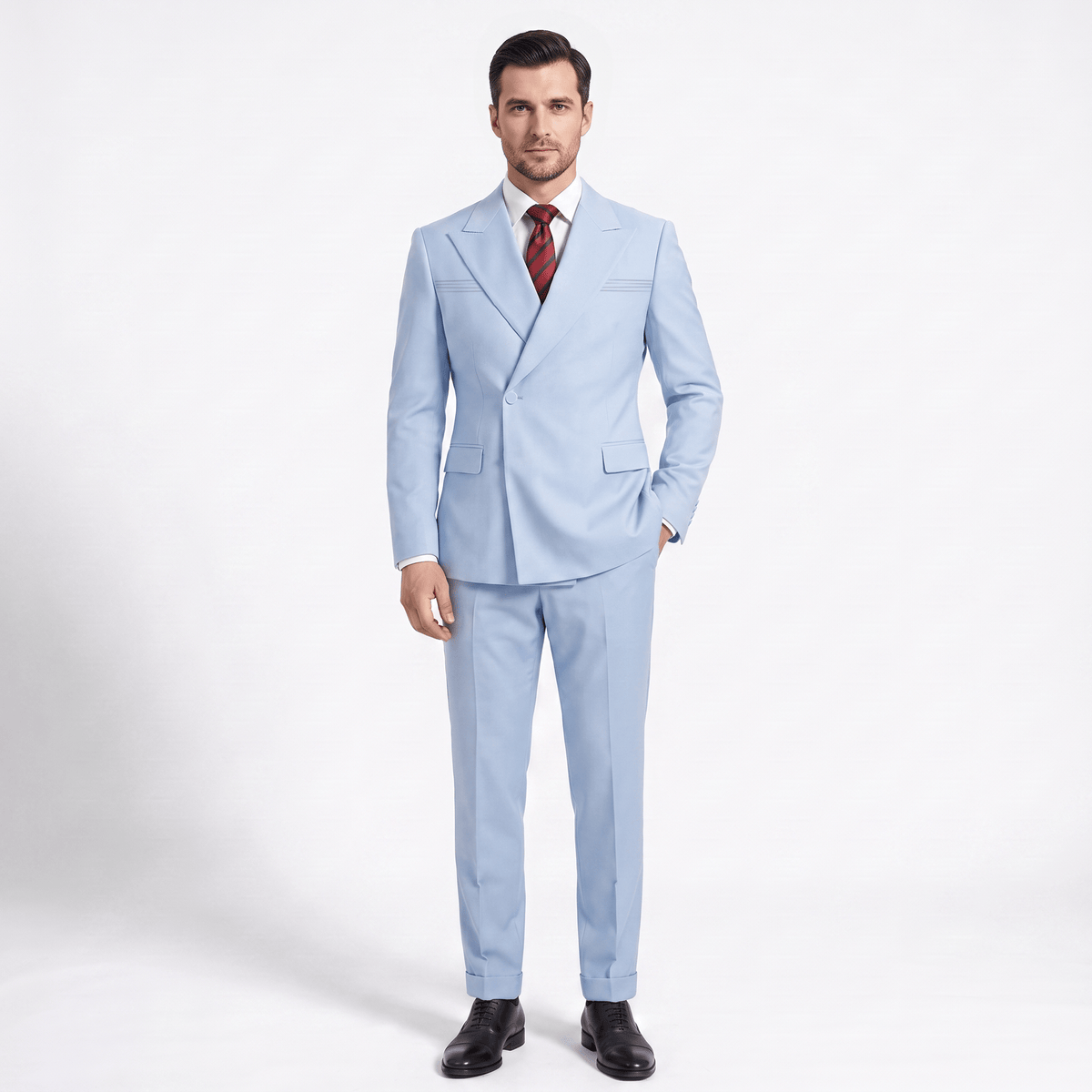 Ceehuteey Ceehuteey Fashion 2 Pieces Men‘s Suit Flat Peak Lapel Suit (Blazer+Pants)