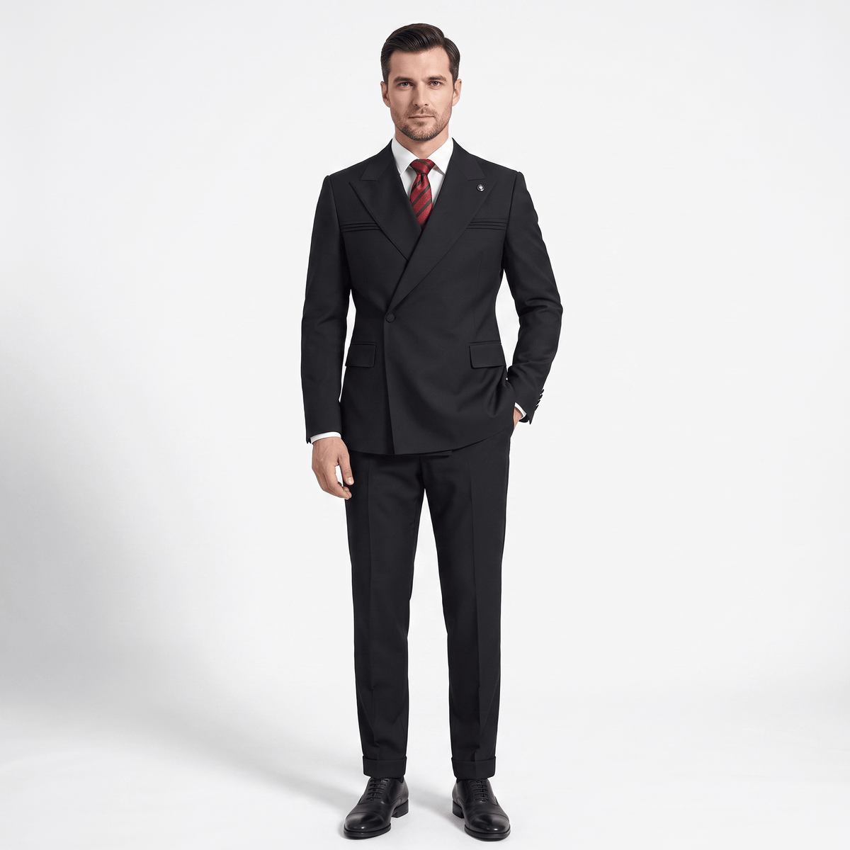 Ceehuteey Ceehuteey Fashion 2 Pieces Men‘s Suit Flat Peak Lapel Suit (Blazer+Pants)
