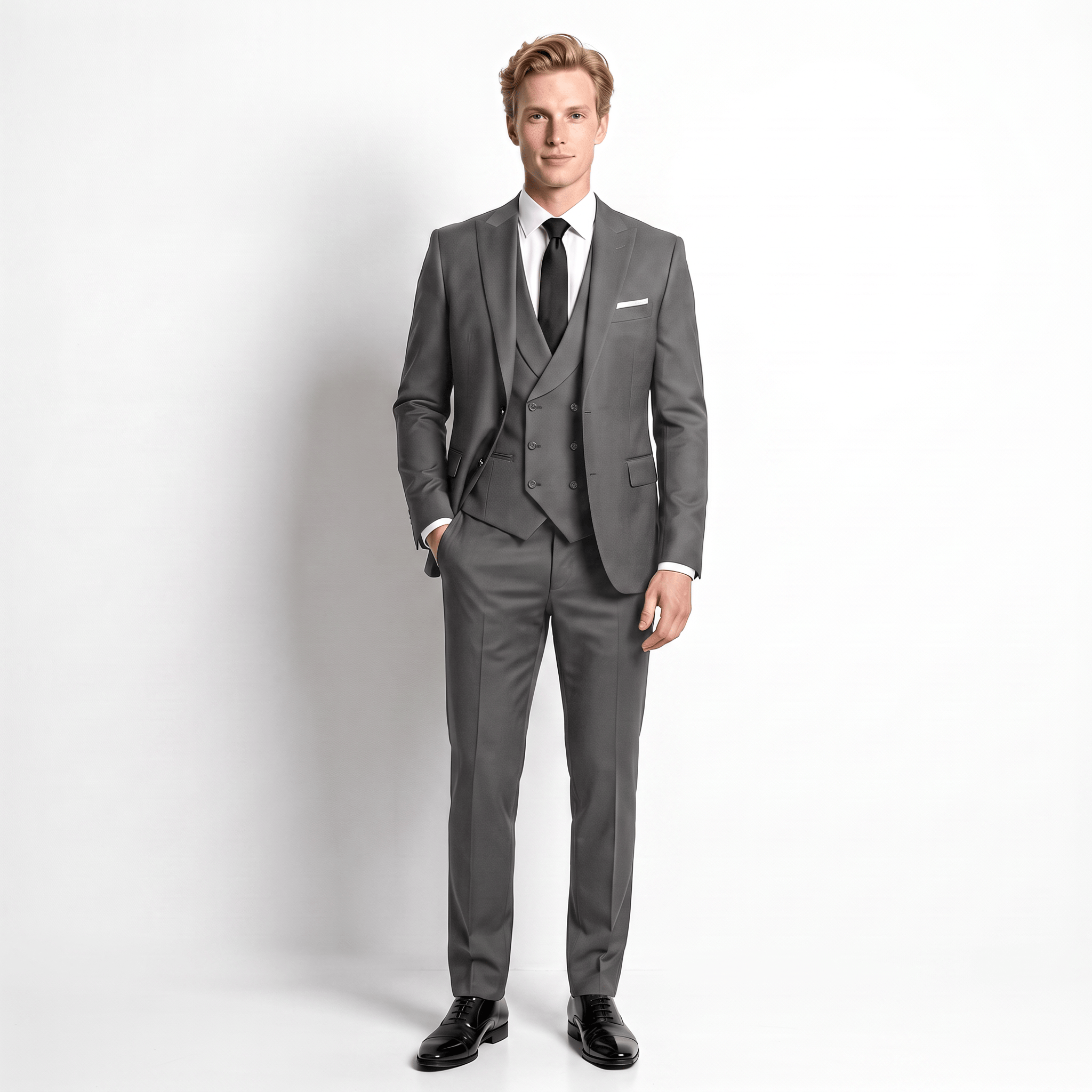 Ceehuteey Ceehuteey Formal Men's Suit 3 Pieces Flat Slim Fit Peak Lapel Tuxedos (Blazer+vest+Pants)
