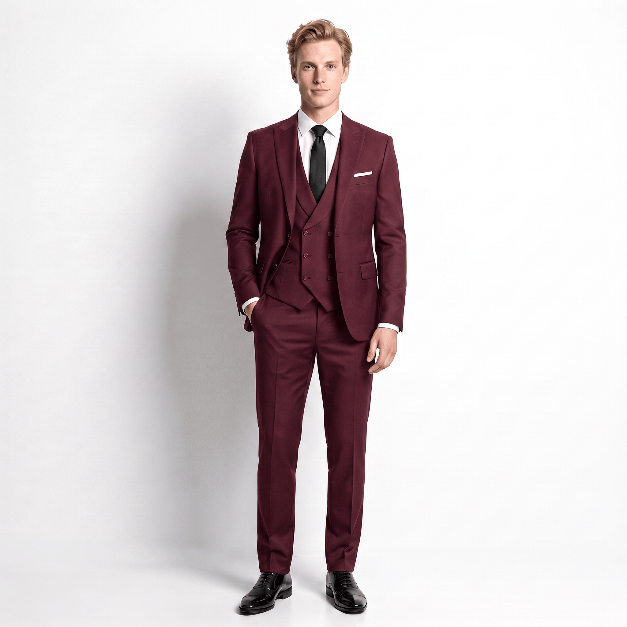 Ceehuteey Ceehuteey Formal Men's Suit 3 Pieces Flat Slim Fit Peak Lapel Tuxedos (Blazer+vest+Pants)