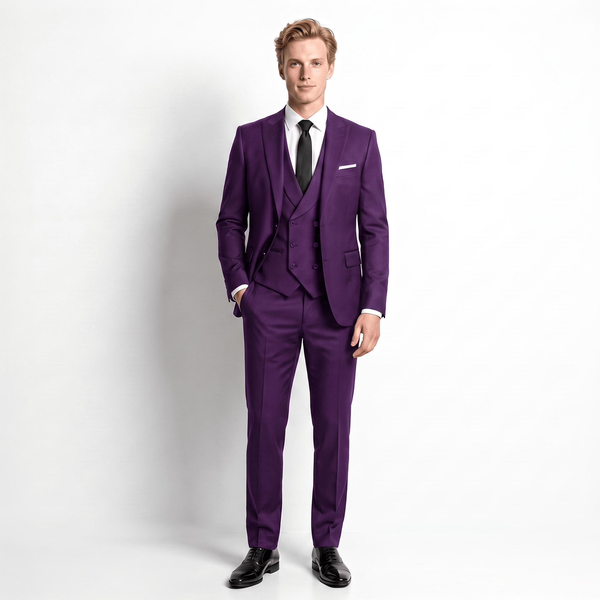 Ceehuteey Ceehuteey Formal Men's Suit 3 Pieces Flat Slim Fit Peak Lapel Tuxedos (Blazer+vest+Pants)
