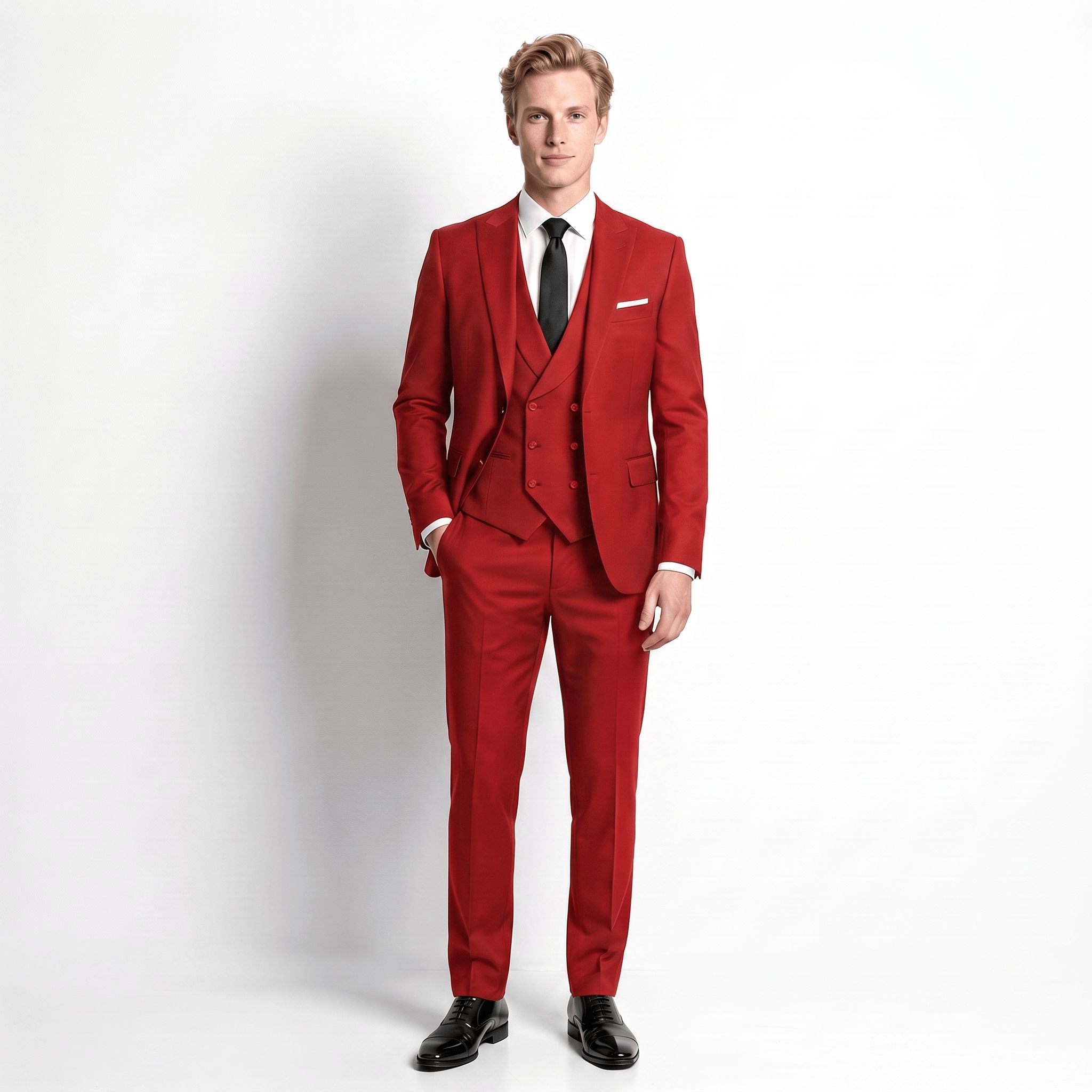 Ceehuteey Ceehuteey Formal Men's Suit 3 Pieces Flat Slim Fit Peak Lapel Tuxedos (Blazer+vest+Pants)