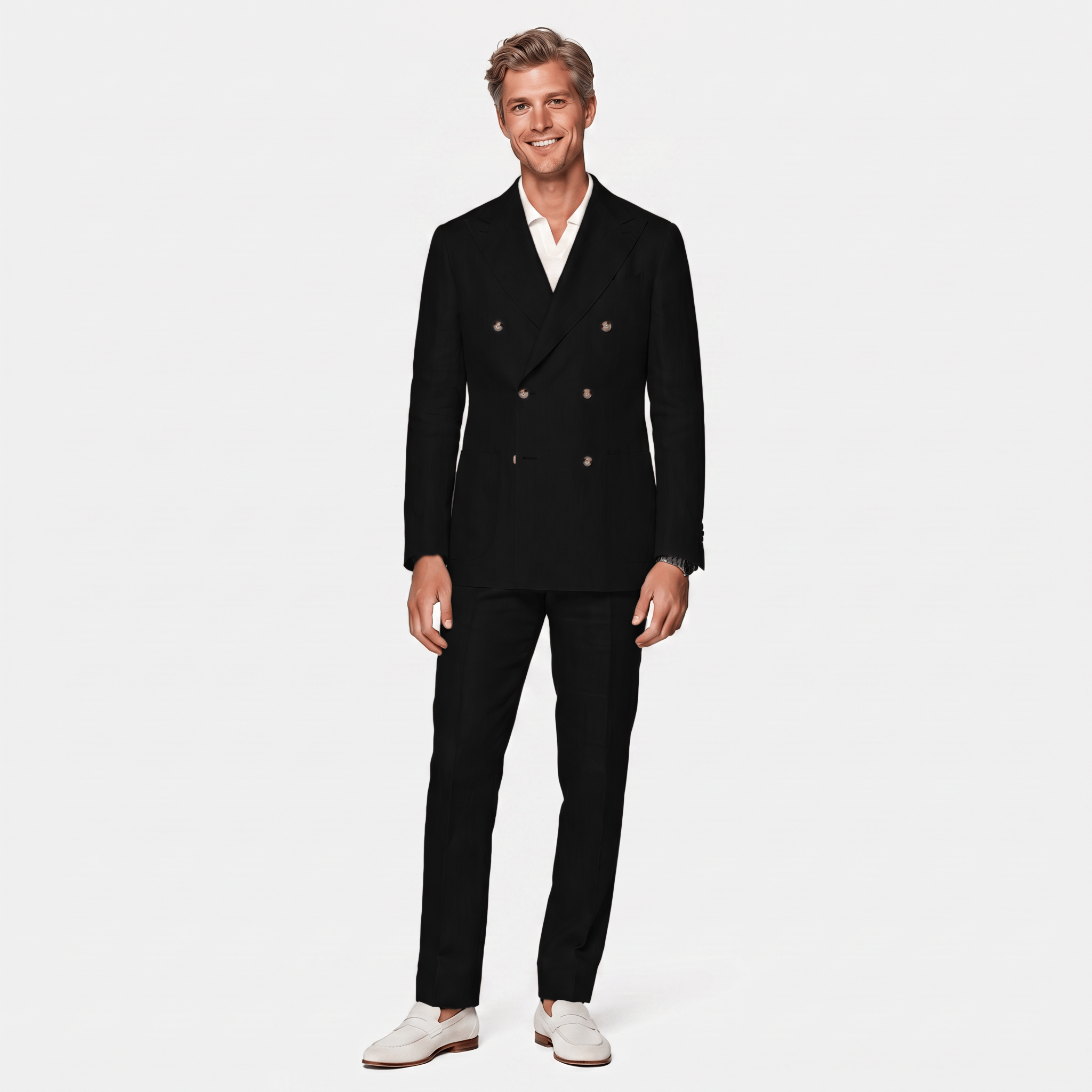 Ceehuteey Ceehuteey Linen Men's Double Breasted Solid Peak lapel Men‘s Suit (Blazer+Pants)