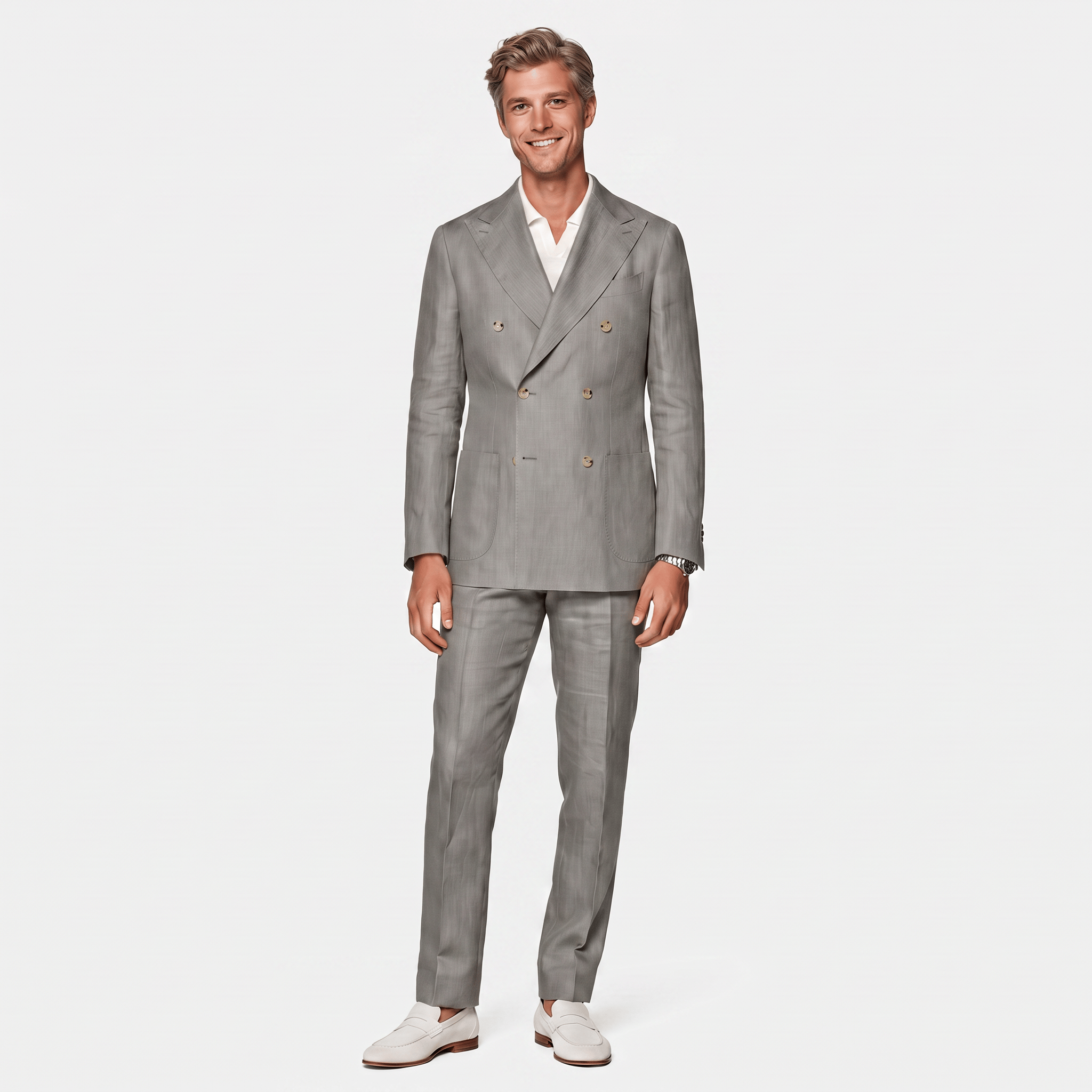 Ceehuteey Ceehuteey Linen Men's Double Breasted Solid Peak lapel Men‘s Suit (Blazer+Pants)