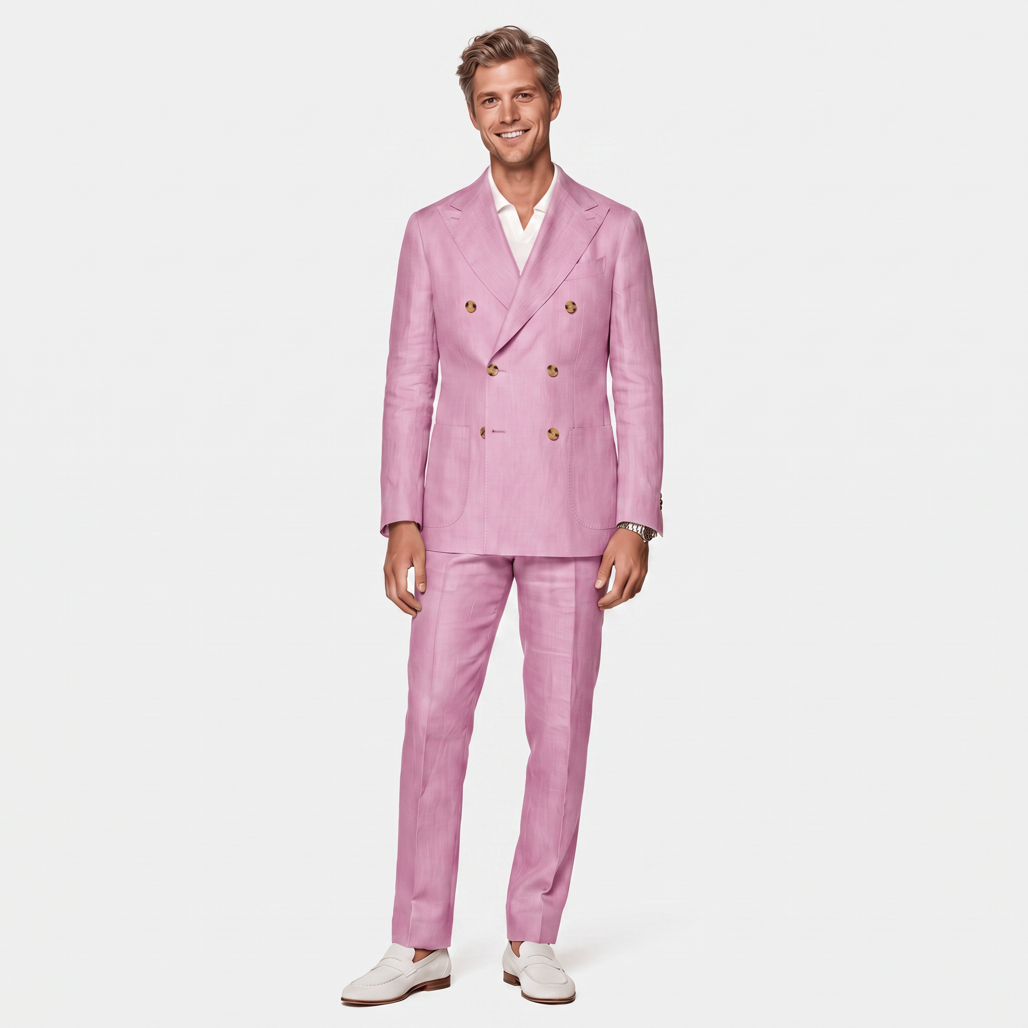 Ceehuteey Ceehuteey Linen Men's Double Breasted Solid Peak lapel Men‘s Suit (Blazer+Pants)