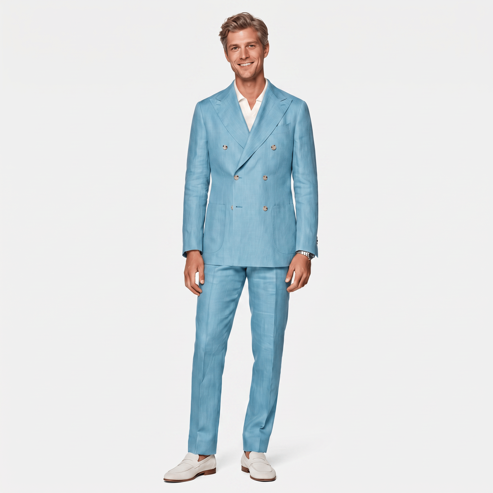 Ceehuteey Ceehuteey Linen Men's Double Breasted Solid Peak lapel Men‘s Suit (Blazer+Pants)