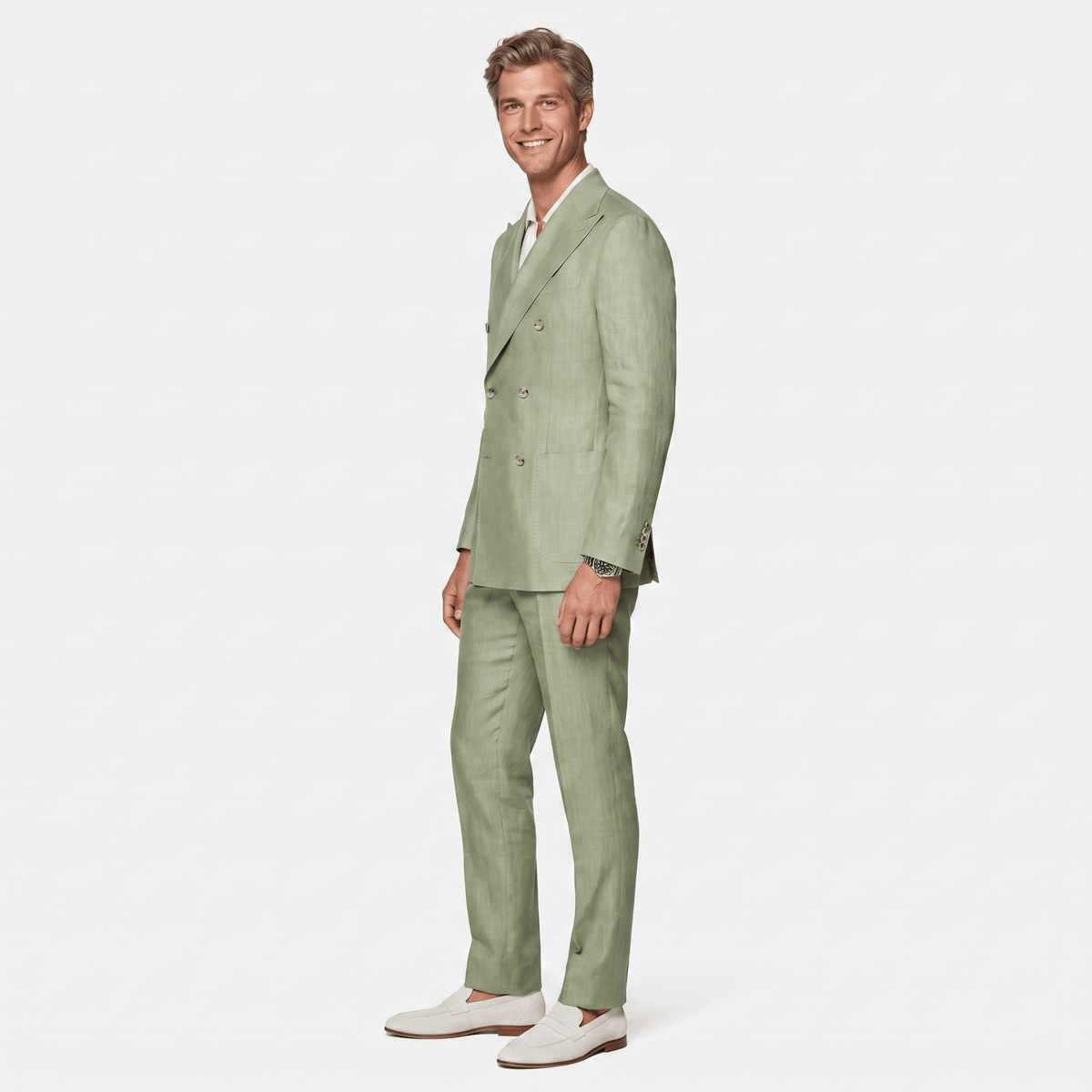 Ceehuteey Ceehuteey Linen Men's Double Breasted Solid Peak lapel Men‘s Suit (Blazer+Pants)