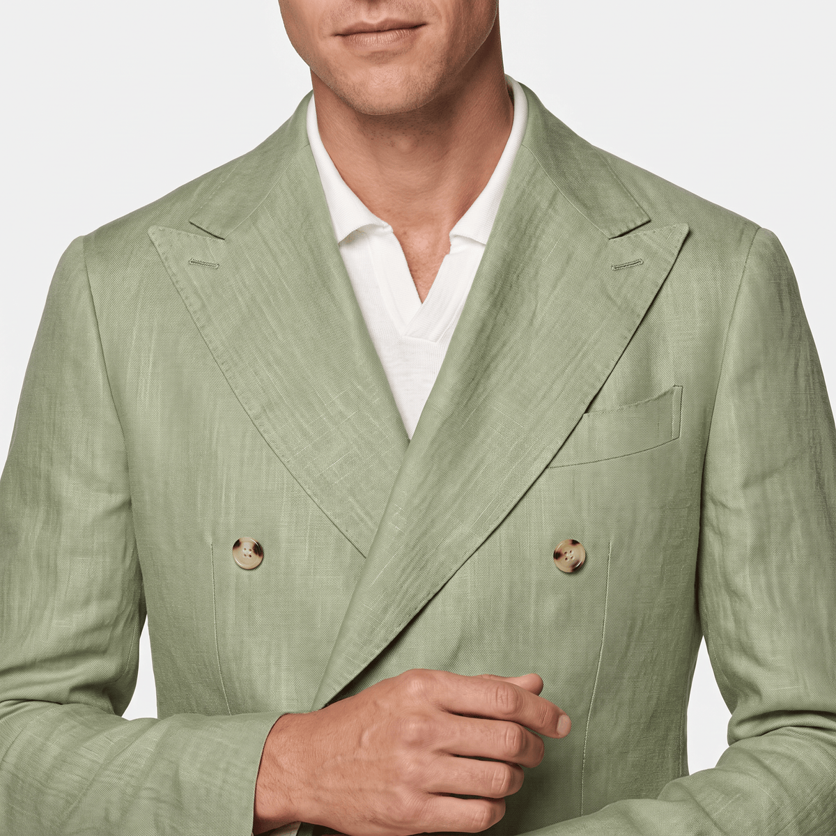 Ceehuteey Ceehuteey Linen Men's Double Breasted Solid Peak lapel Men‘s Suit (Blazer+Pants)