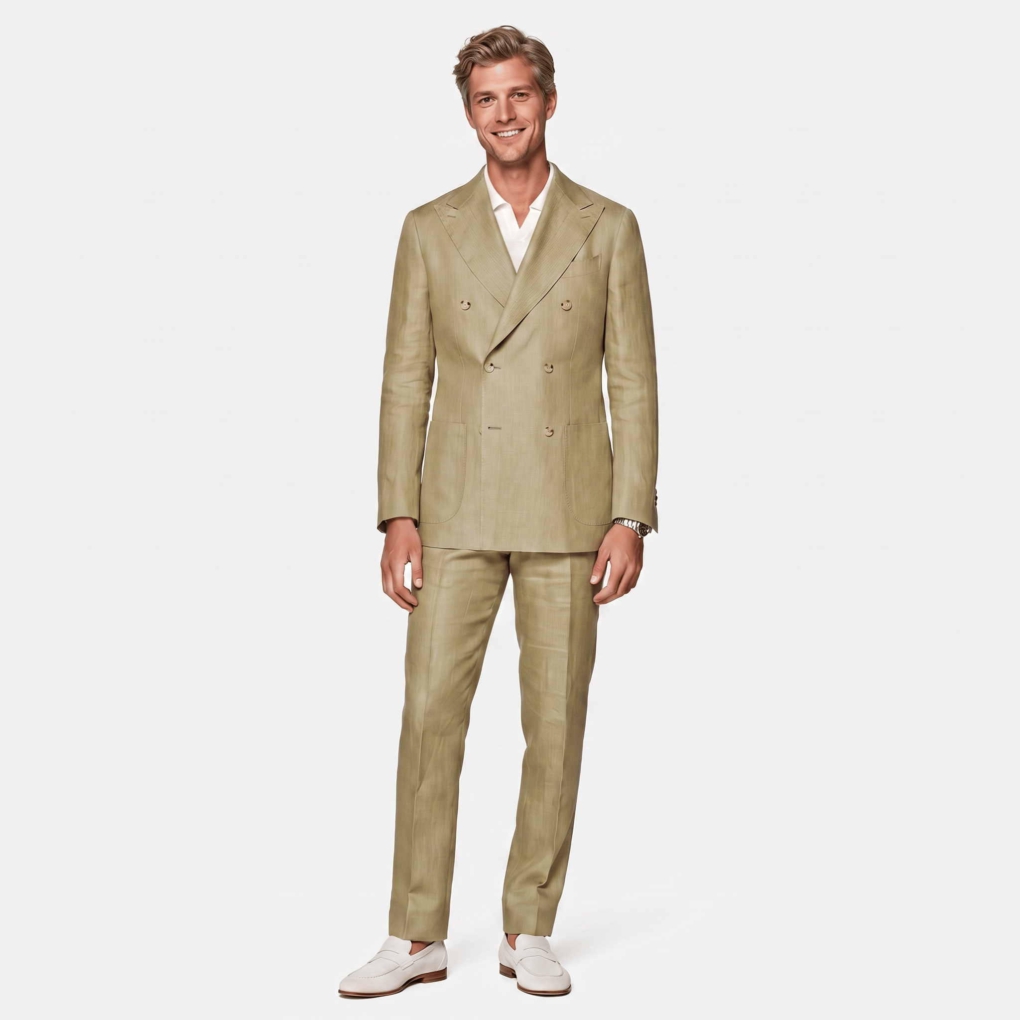 Ceehuteey Ceehuteey Linen Men's Double Breasted Solid Peak lapel Men‘s Suit (Blazer+Pants)