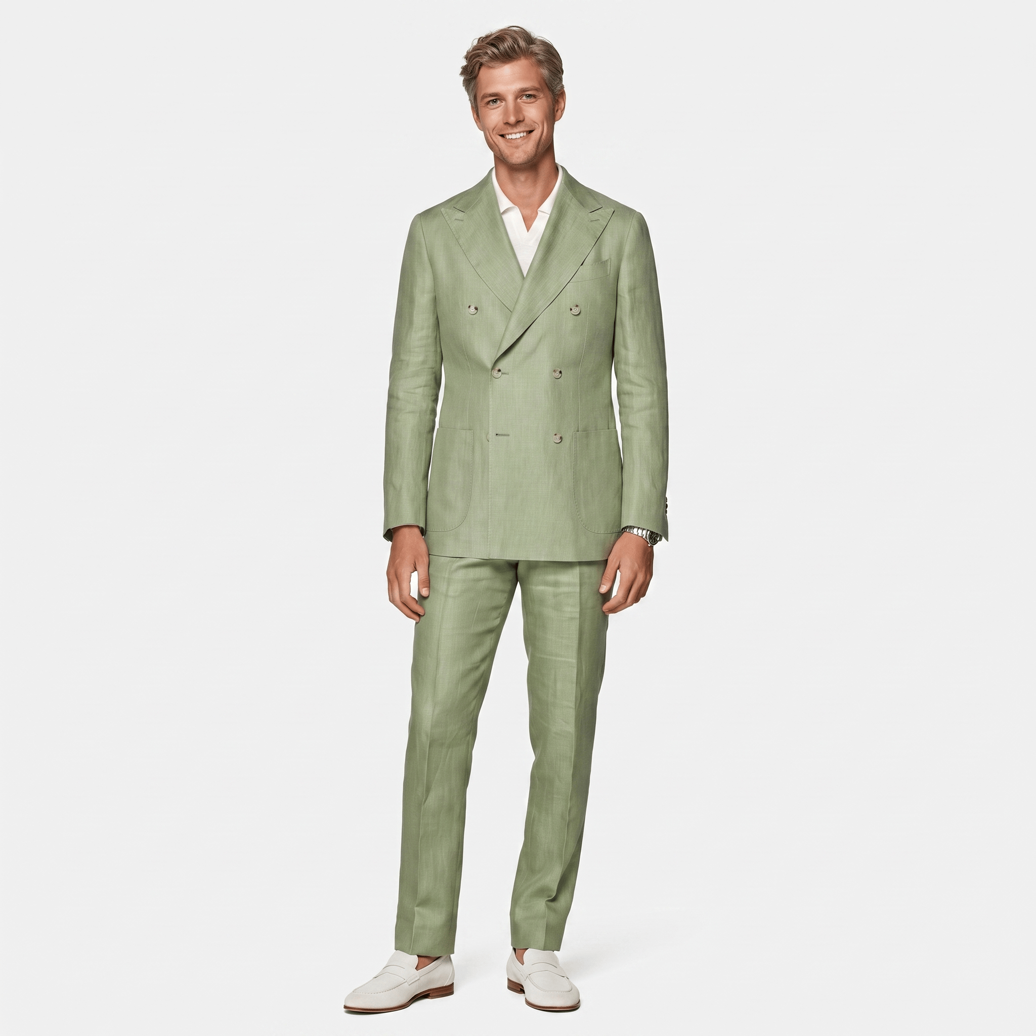 Ceehuteey Ceehuteey Linen Men's Double Breasted Solid Peak lapel Men‘s Suit (Blazer+Pants)