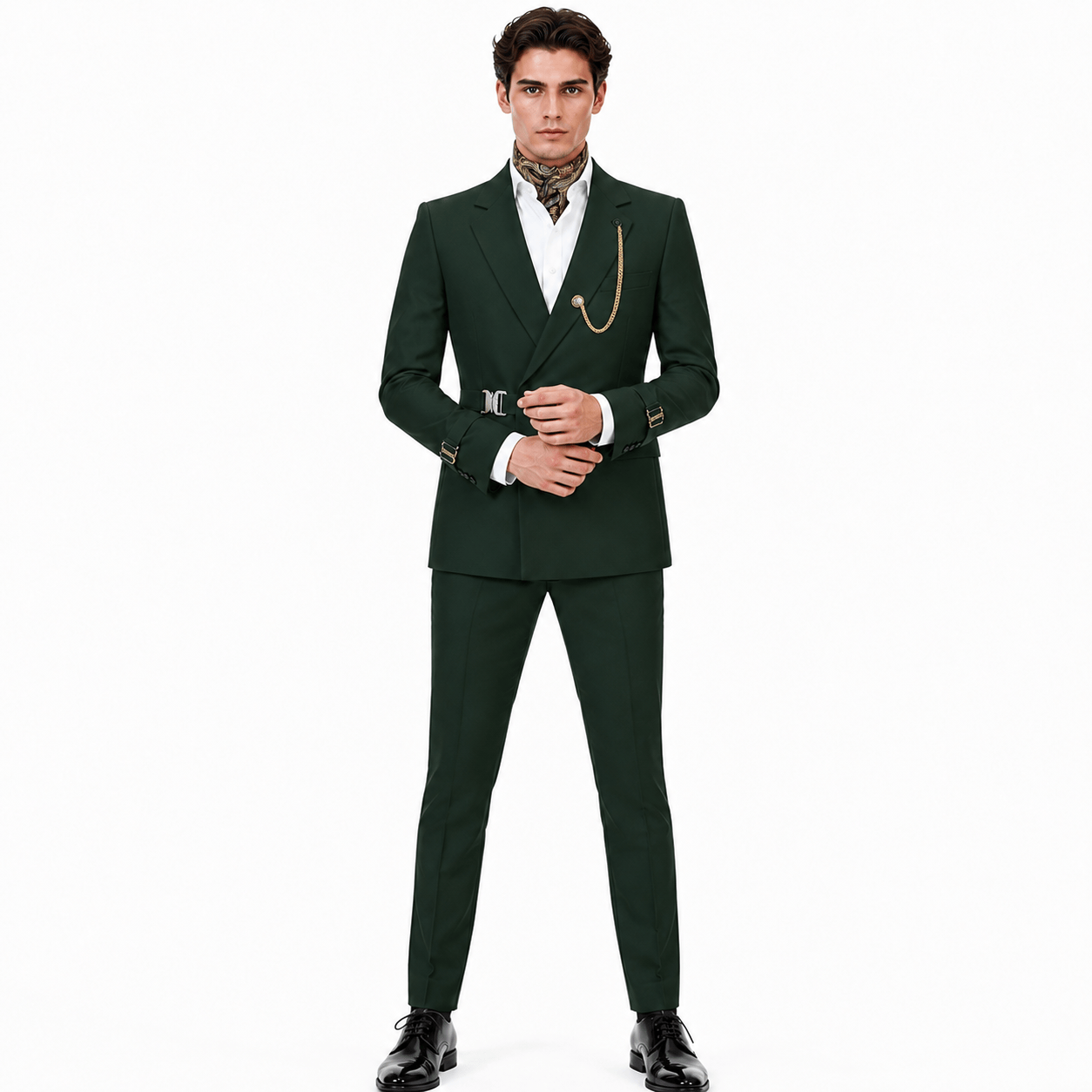 Ceehuteey Ceehuteey Men's 2 Piece Solid Notch Lapel Suit Set with Metal Clasp (Blazer+Pants)