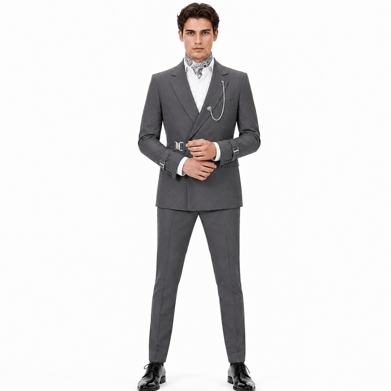 Ceehuteey Ceehuteey Men's 2 Piece Solid Notch Lapel Suit Set with Metal Clasp (Blazer+Pants)